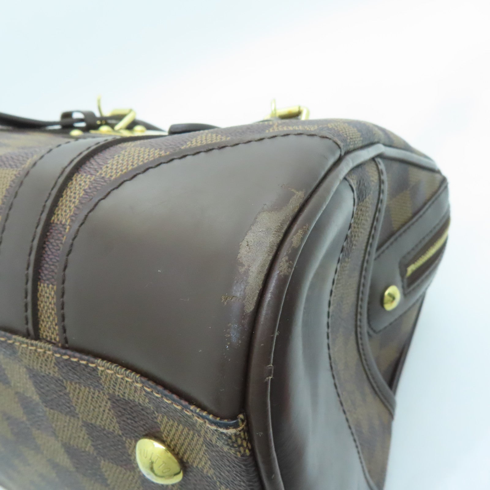 LOUIS VUITTON Damier Berkeley gold buckle handle bag brown