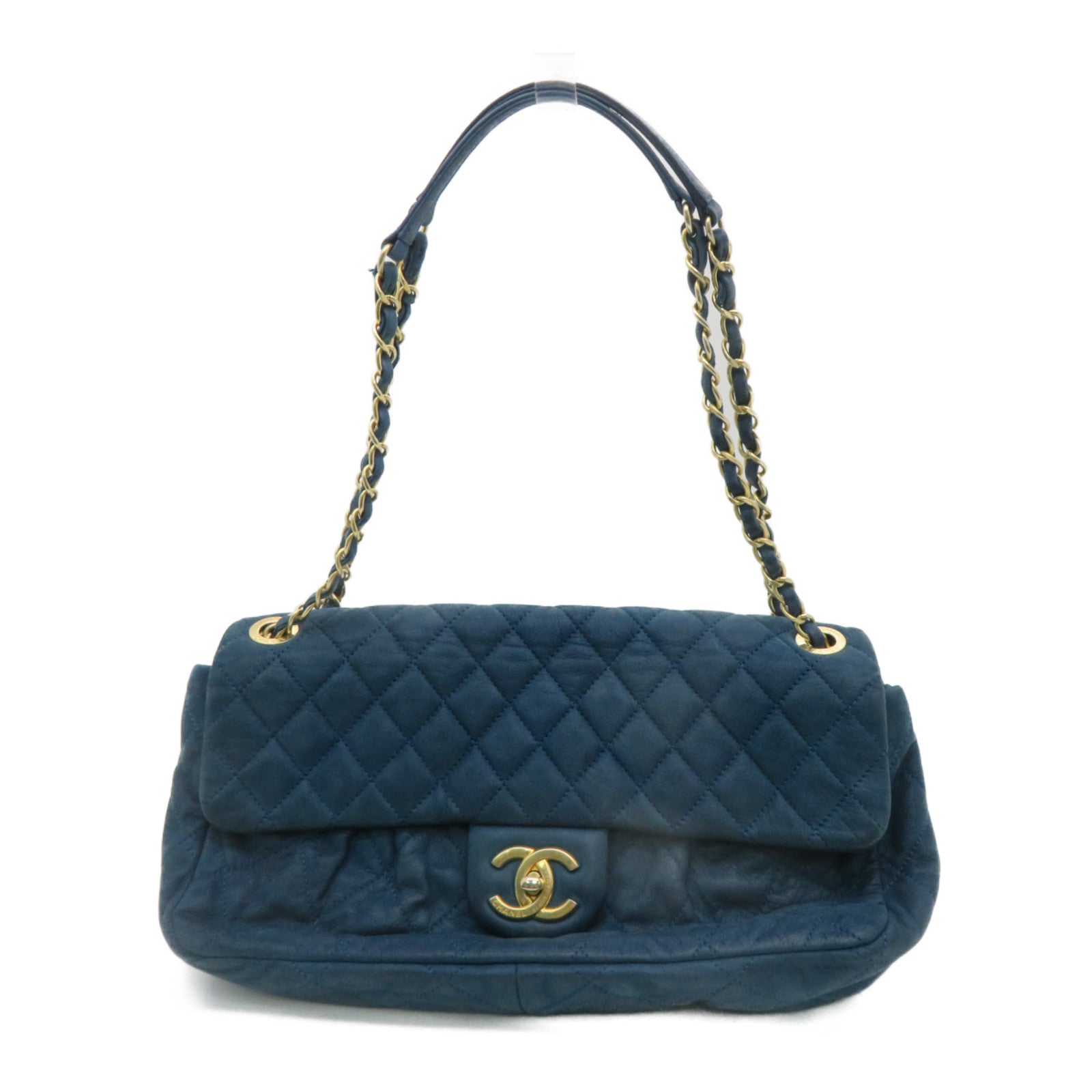 CHANEL 菱格帆布Chain Shoulder Bag金扣肩背袋绿色