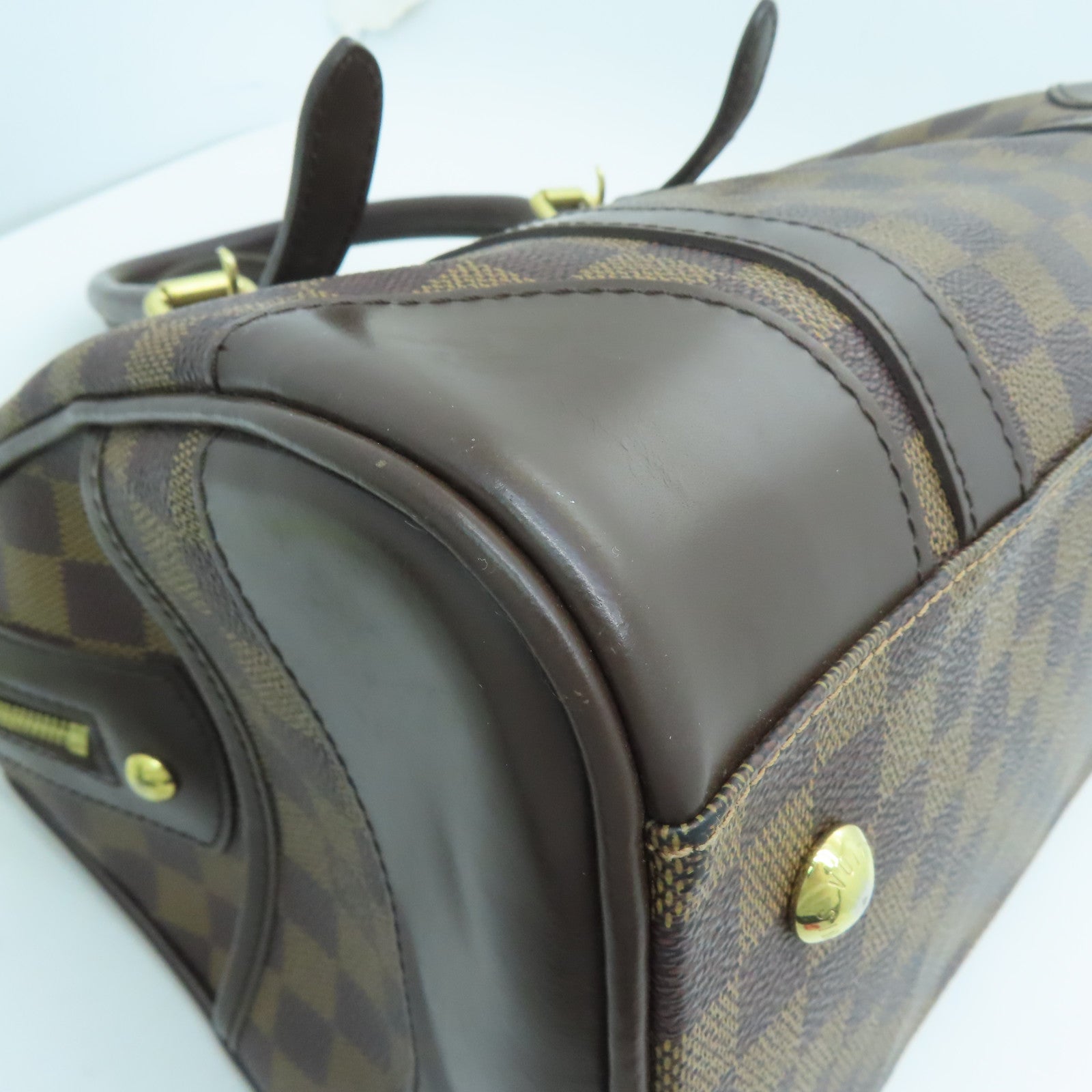 LOUIS VUITTON Damier Berkeley gold buckle handle bag brown