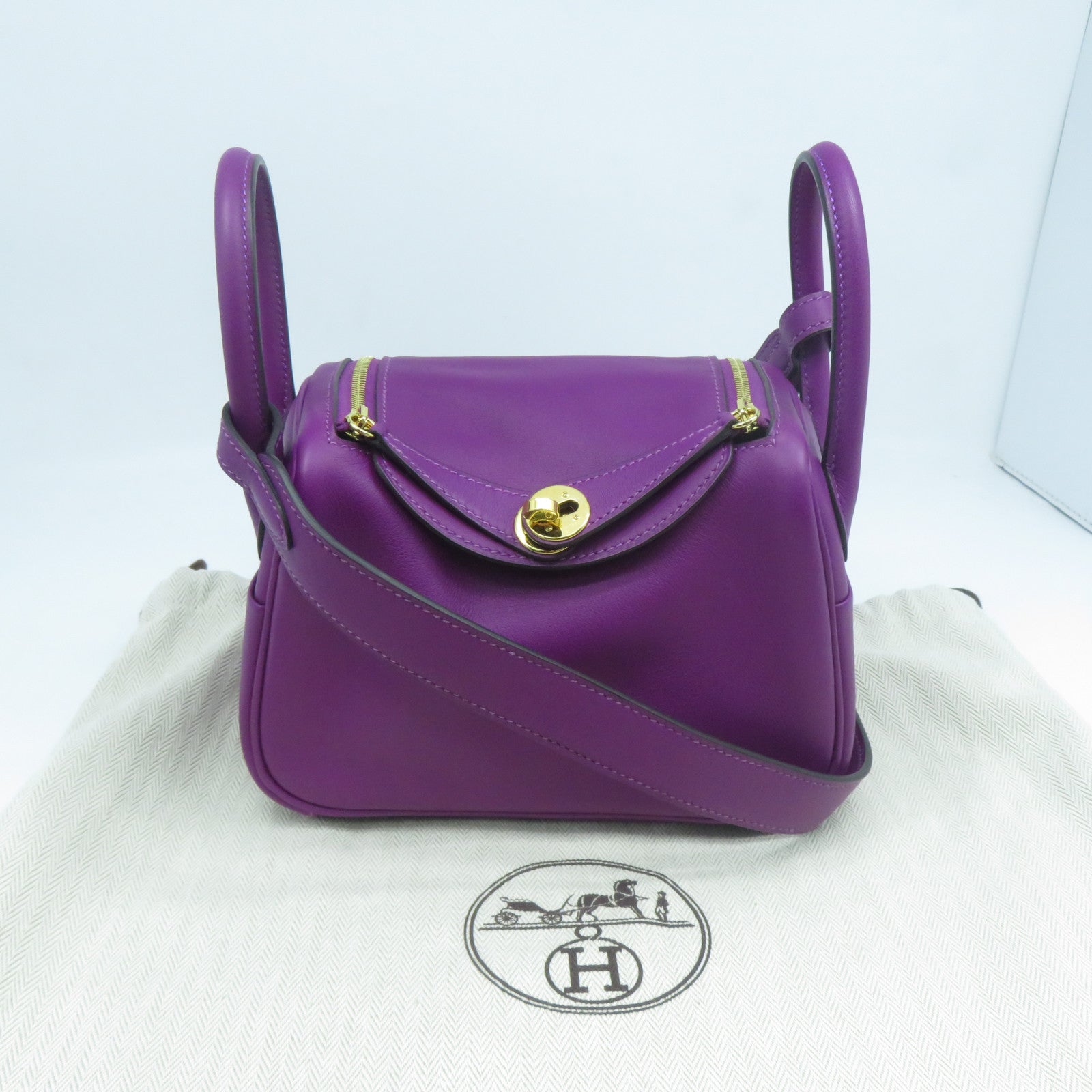 HERMES Swift皮革Mini Lindy金扣肩背袋紫色