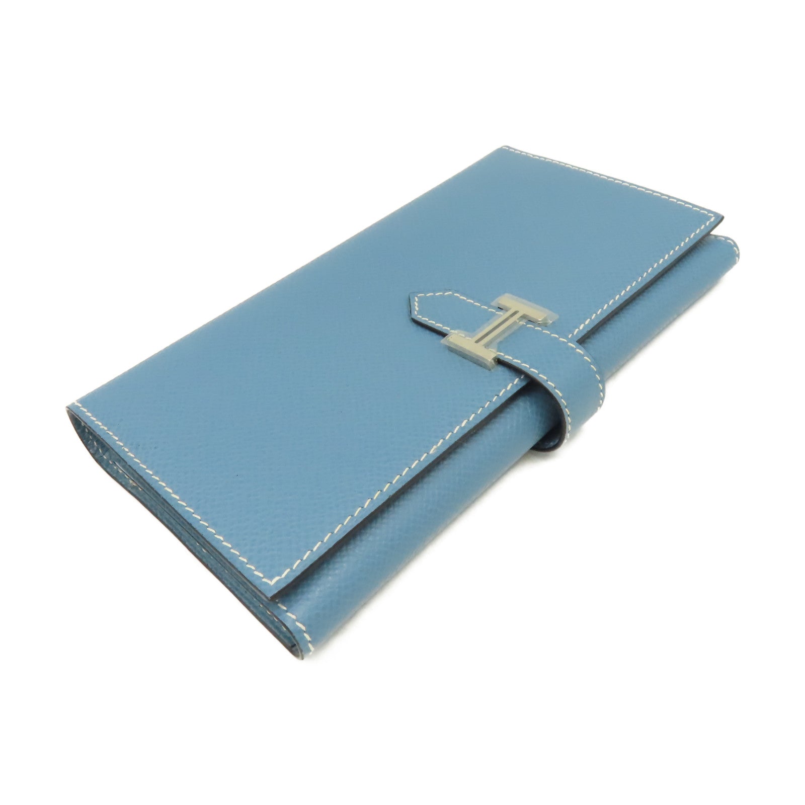 HERMES 【激減優惠】Epsom皮革Bearn W Snap Long Wallet銀扣長錢包Blue Jean牛仔藍