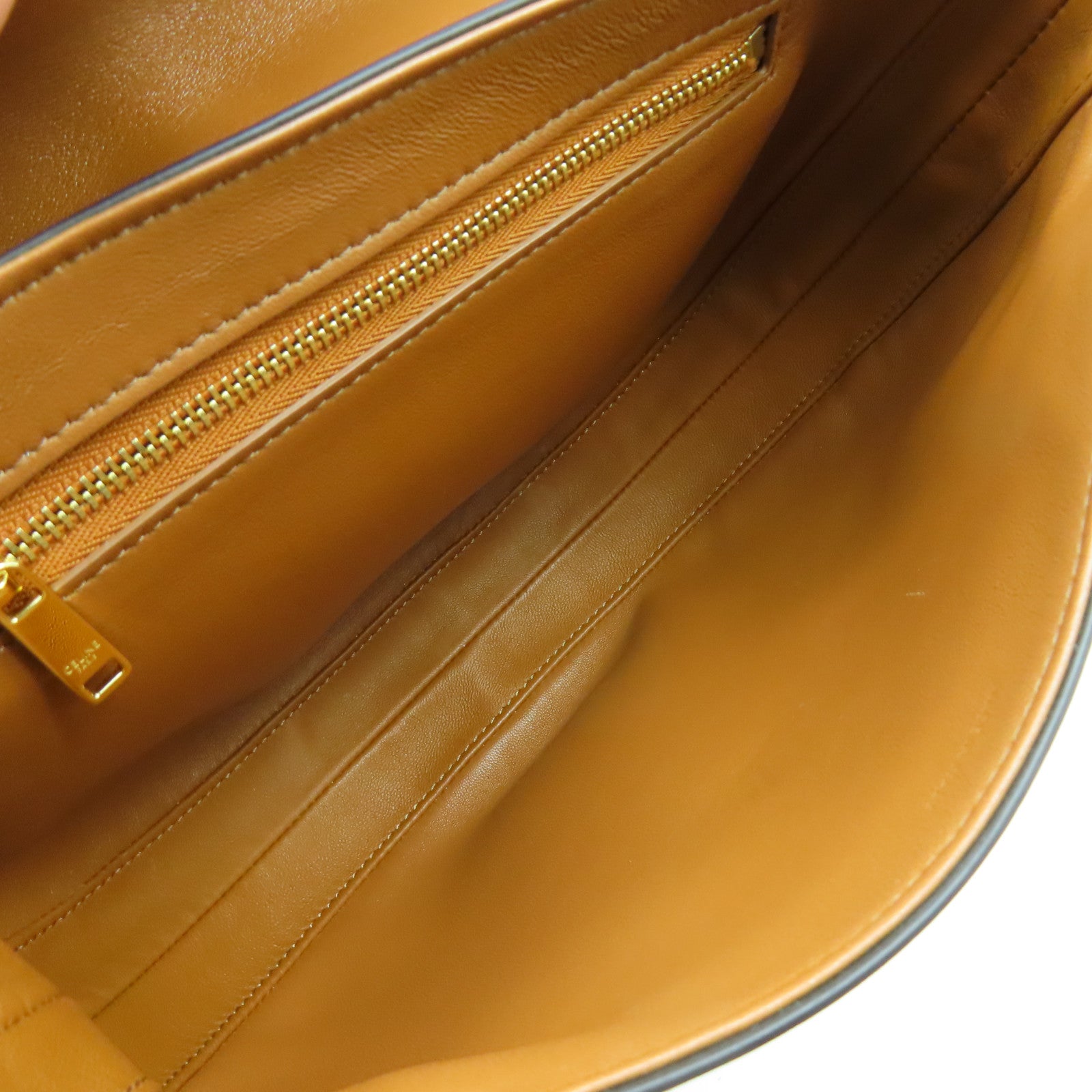 CELINE 牛皮皮革/帆布Shoulder Bag金扣肩背袋啡色/米色