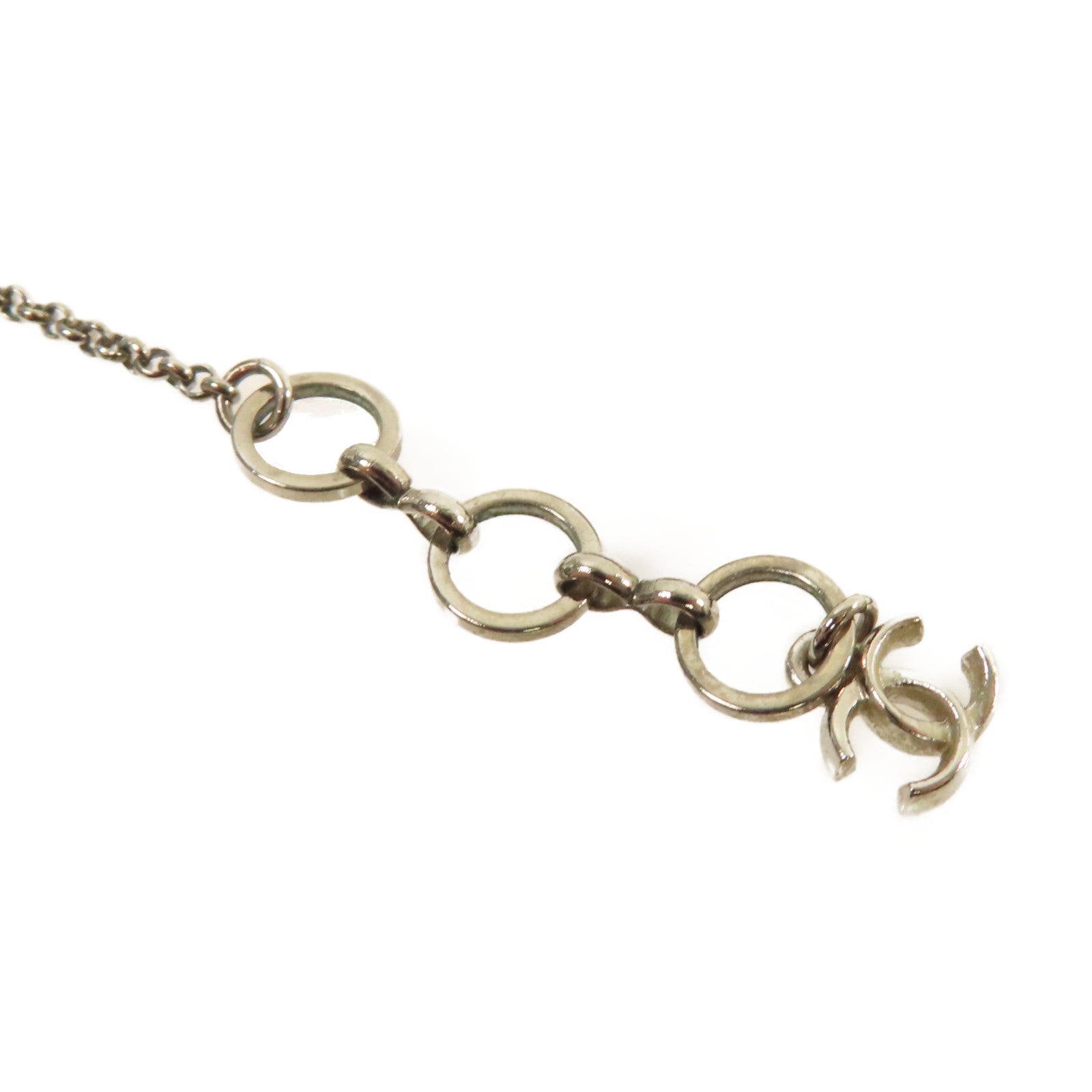 CHANEL 金屬/仿珍珠Ribbon Necklace項鏈黑色/珍珠色