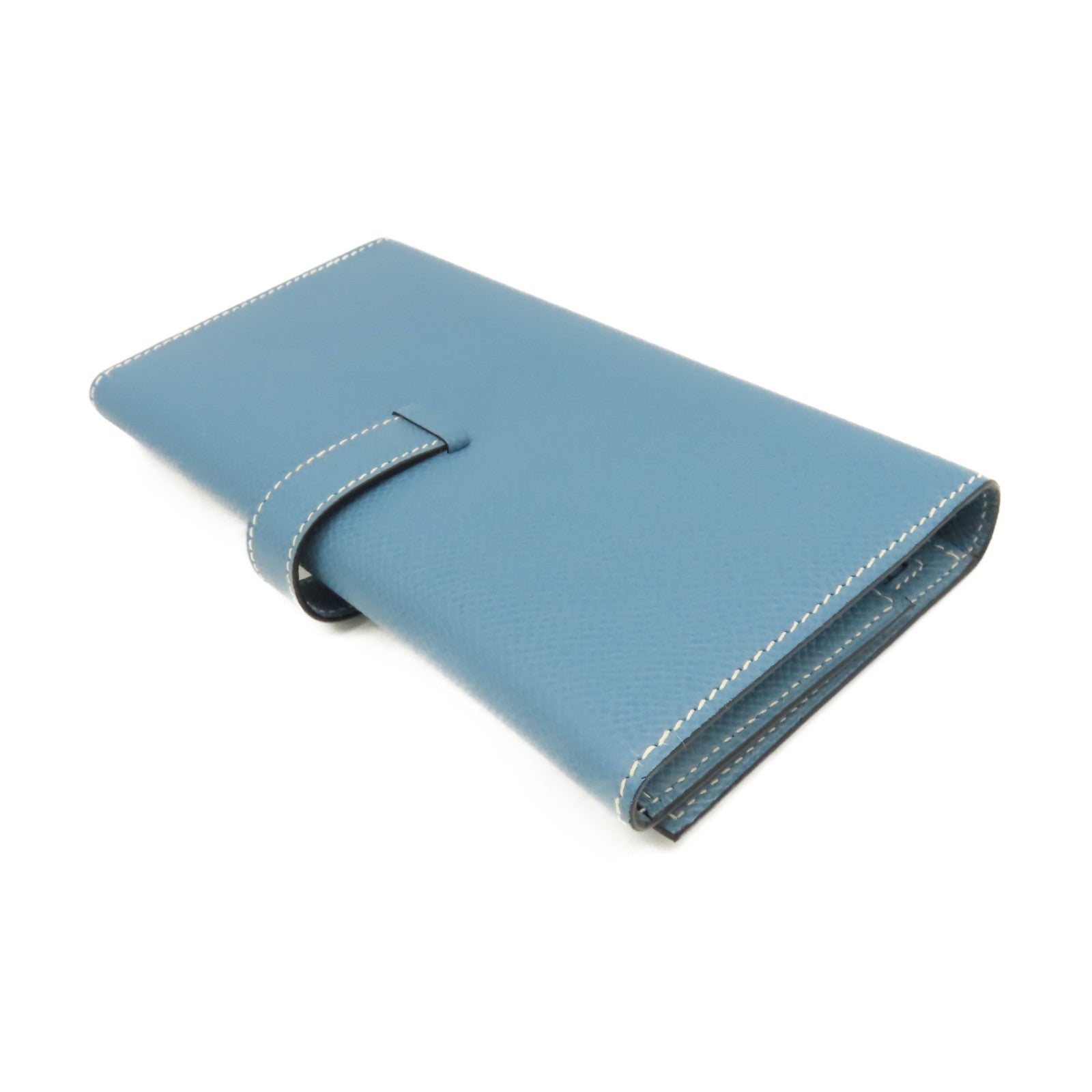 HERMES 【激減優惠】Epsom皮革Bearn W Snap Long Wallet銀扣長錢包Blue Jean牛仔藍