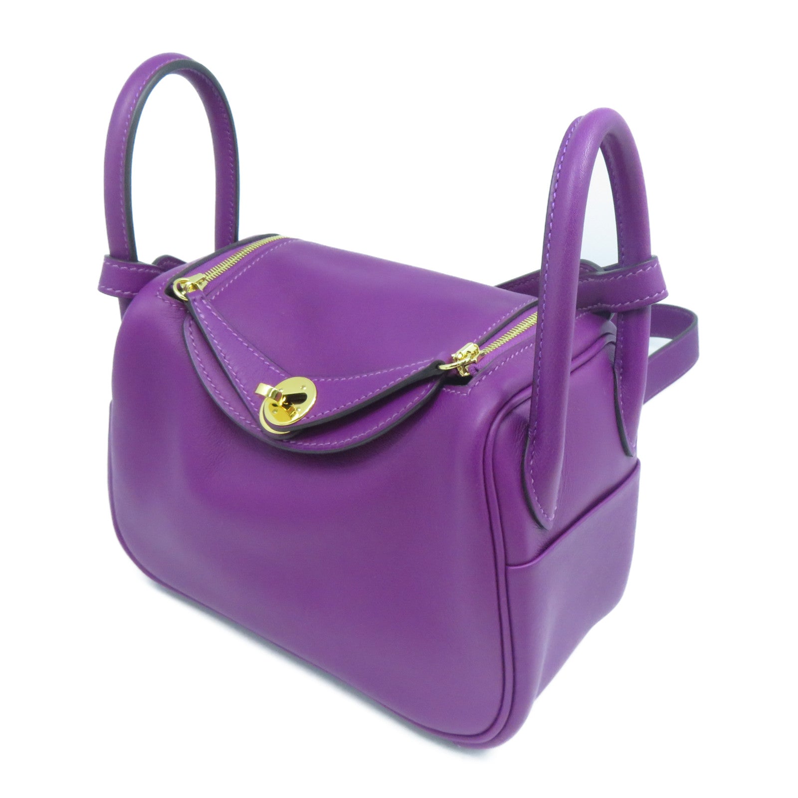 HERMES Swift皮革Mini Lindy金扣肩背袋紫色
