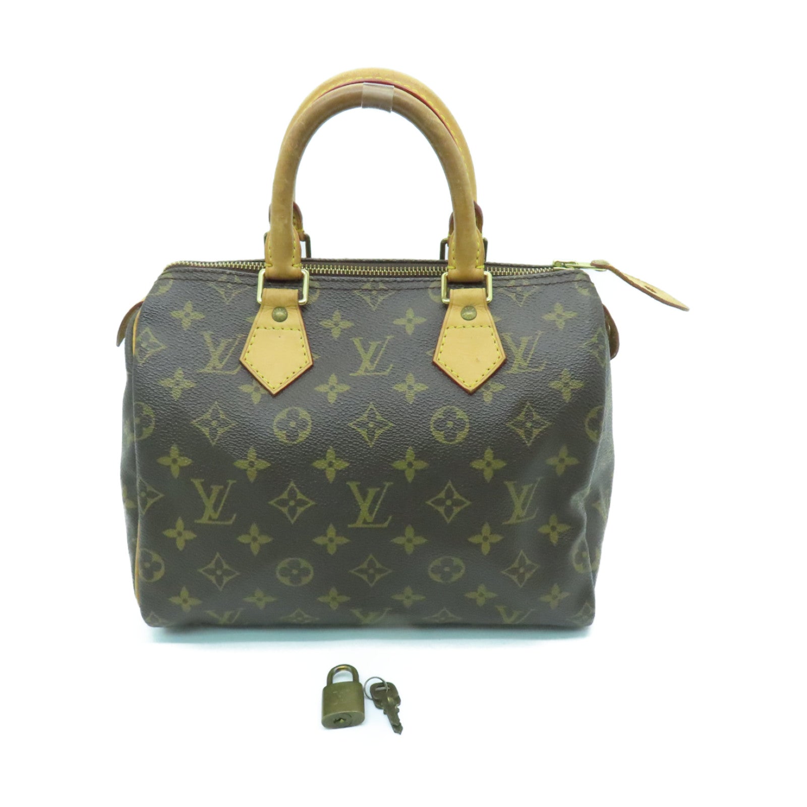 LOUIS VUITTON Monogram Speedy 25 Gold Buckle Hand Bag Brown