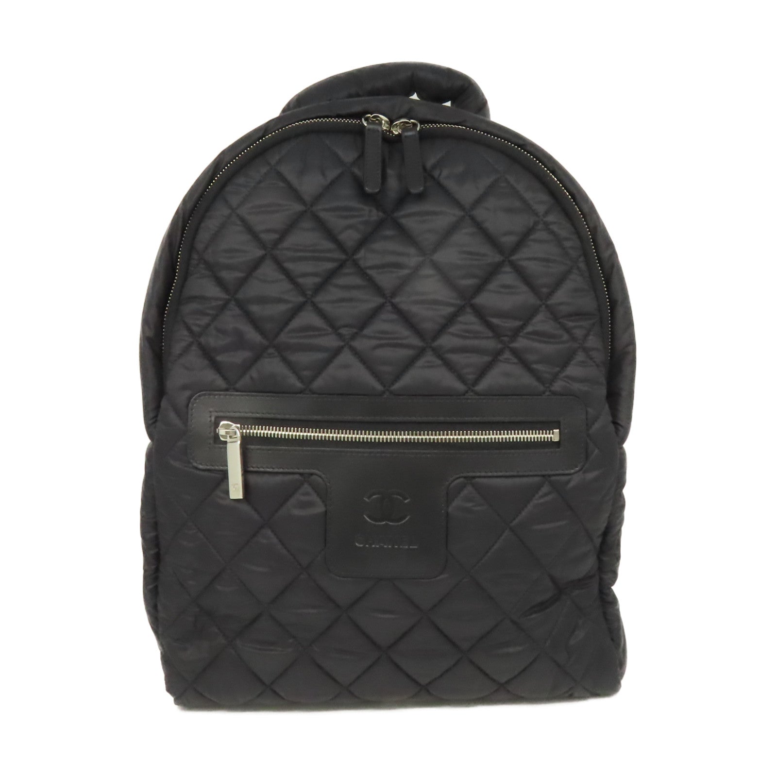 CHANEL 菱格尼龍Backpack銀扣背包黑色