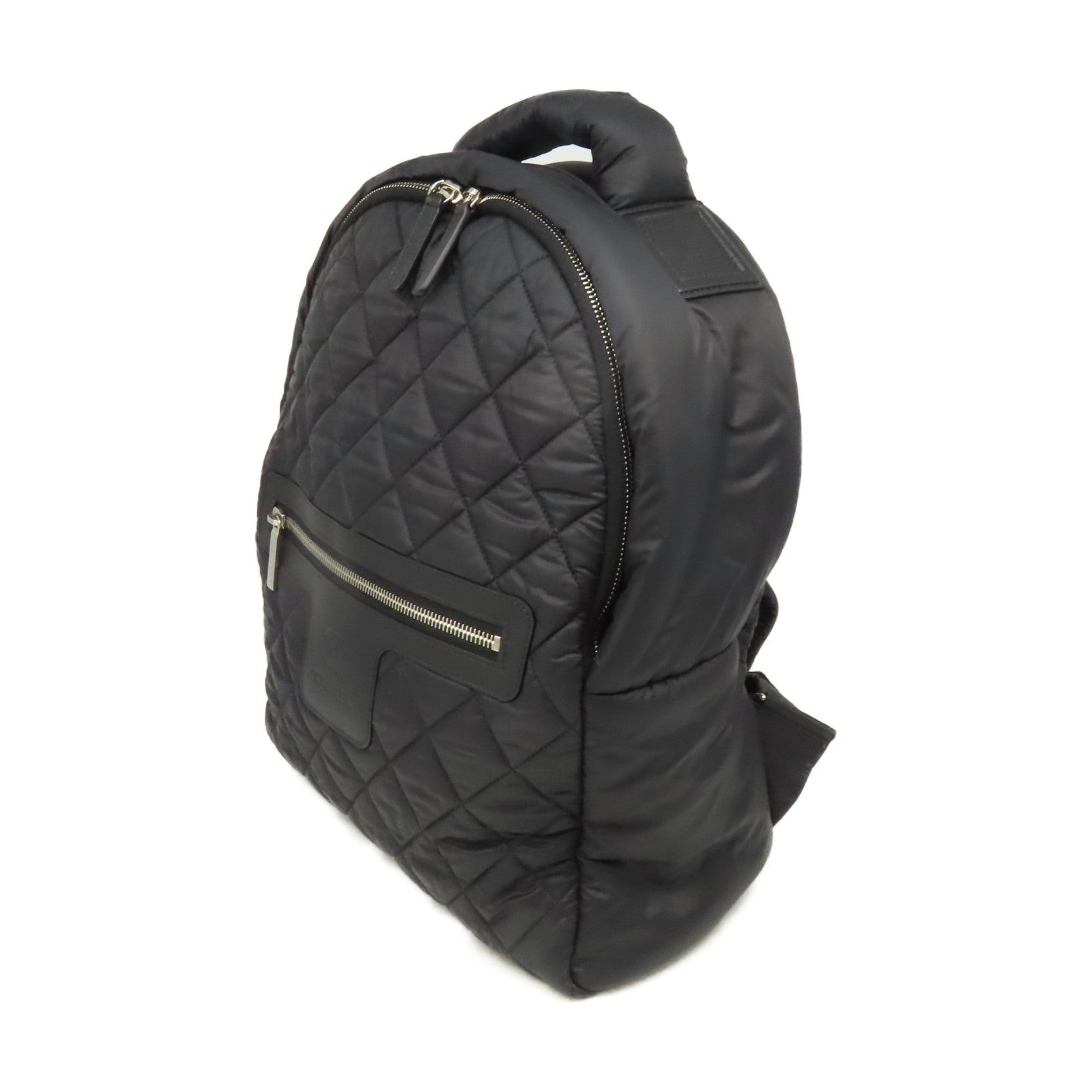 CHANEL 菱格尼龍Backpack銀扣背包黑色