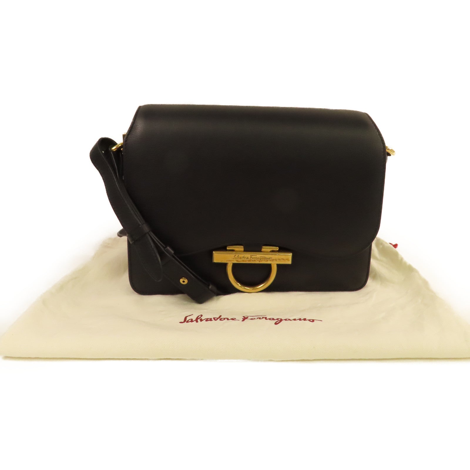 Salvatore Ferragamo 牛皮皮革Shoulder Bag金扣肩背袋黑色
