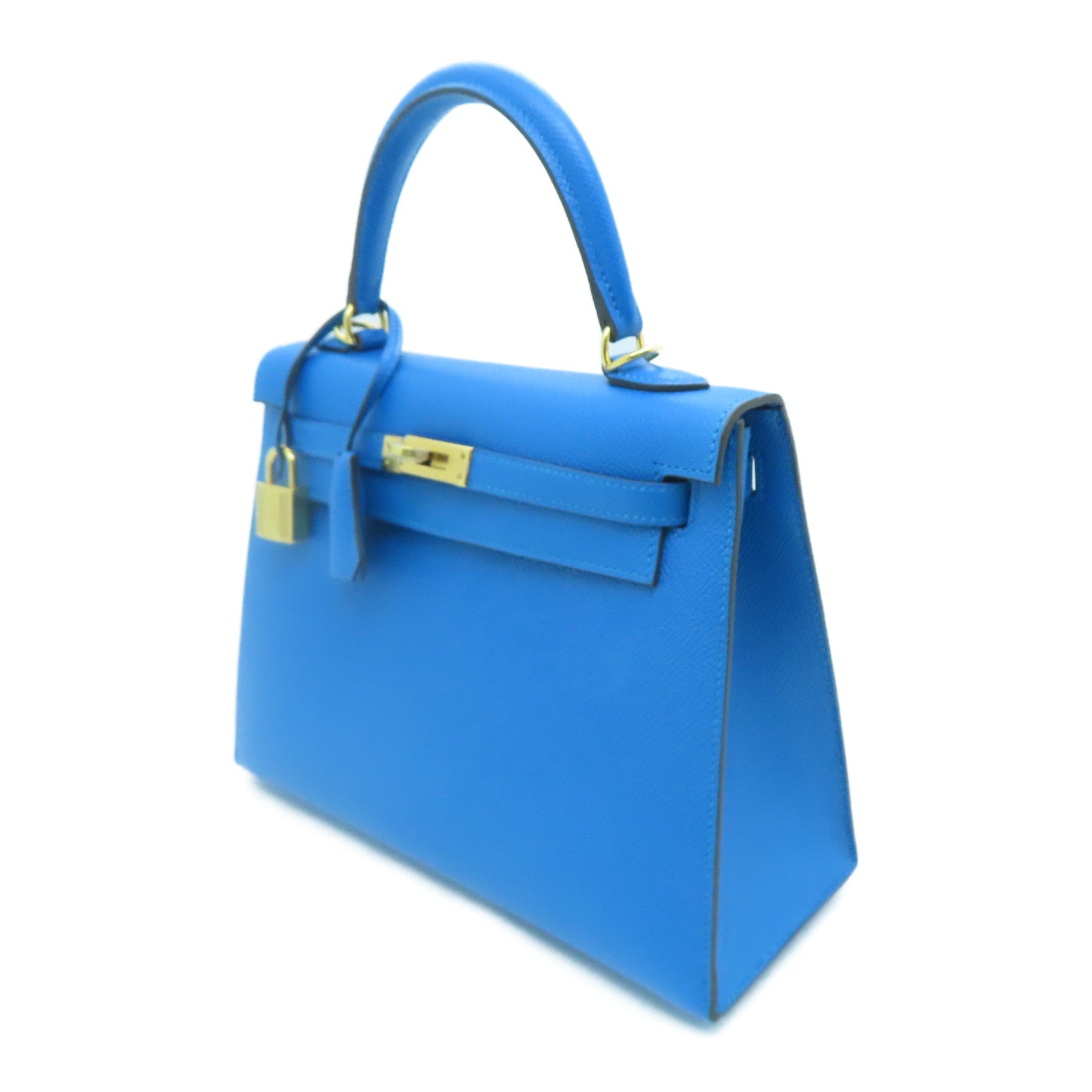 HERMES Epsom皮革Kelly 25金扣手挽肩背兩用袋Blue Zanzibar/藍色