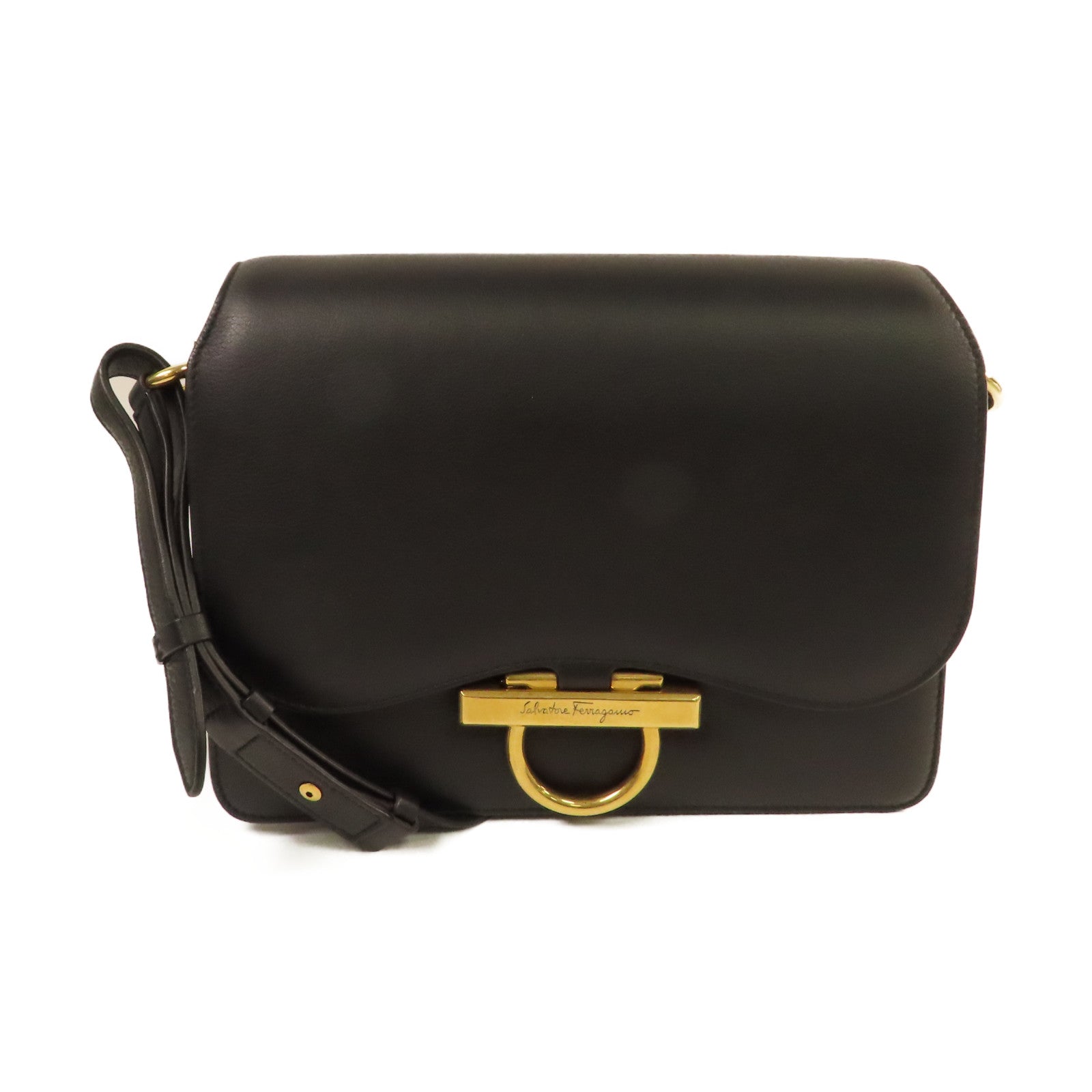 Salvatore Ferragamo 牛皮皮革Shoulder Bag金扣肩背袋黑色