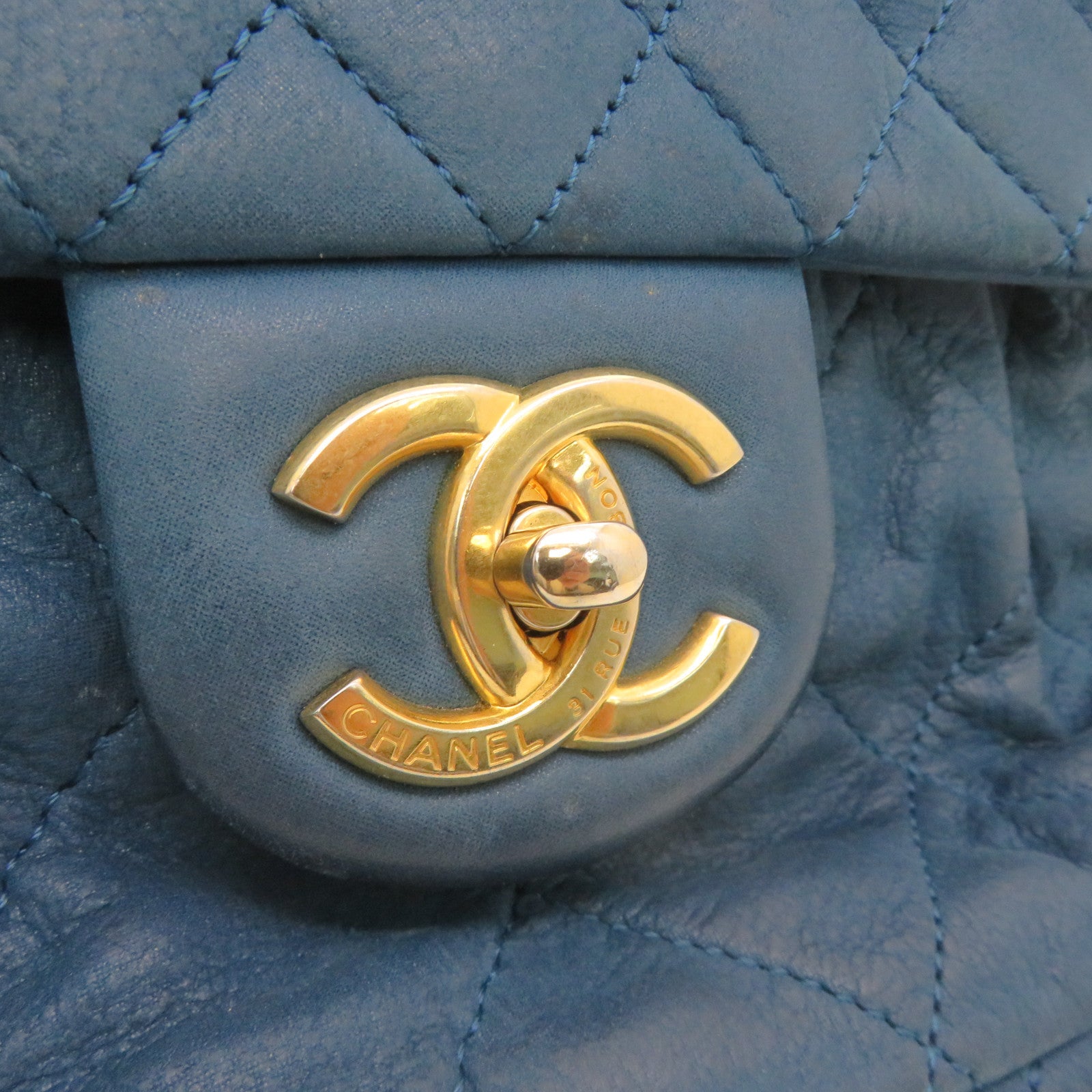 CHANEL 菱格帆布Chain Shoulder Bag金扣肩背袋绿色
