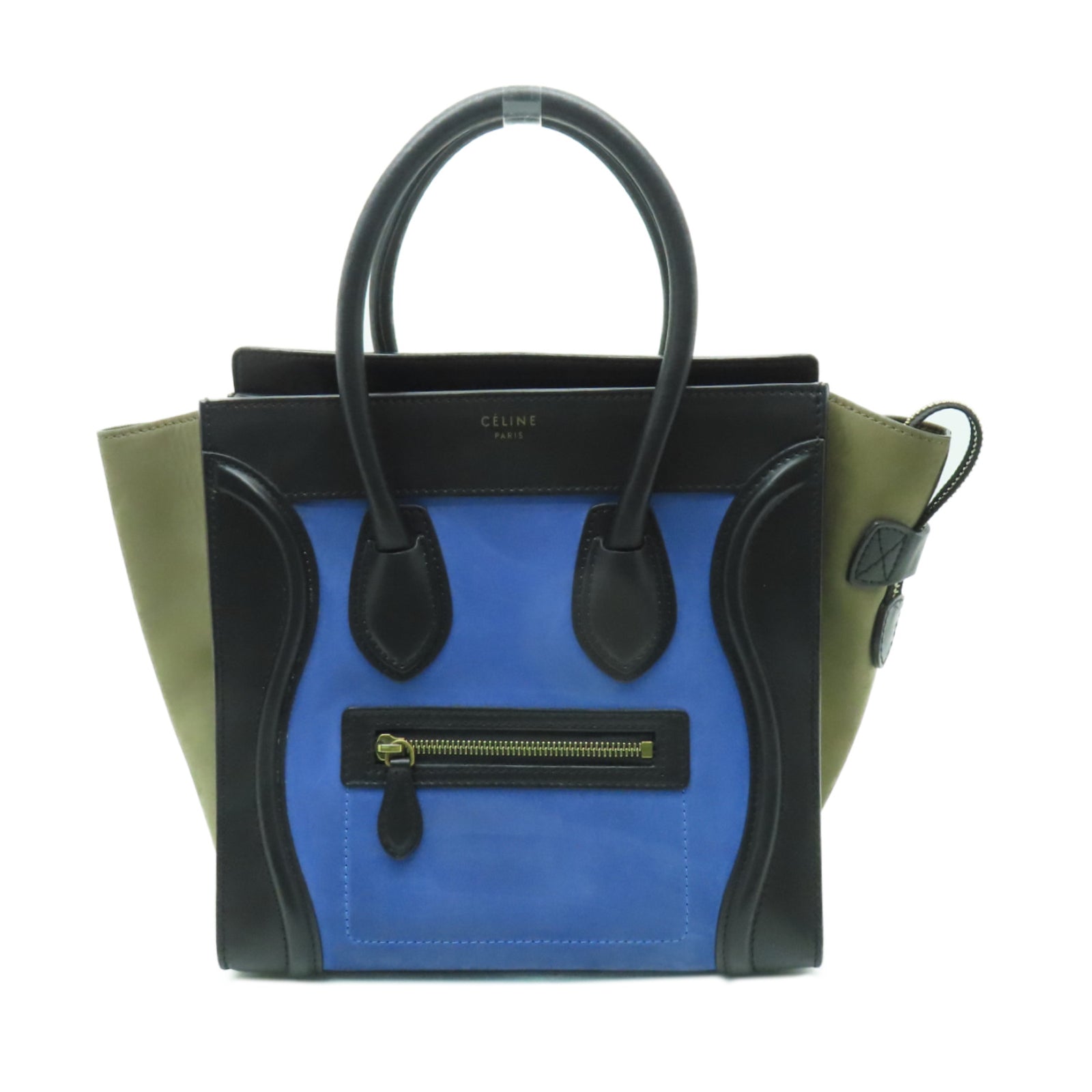 CELINE 牛皮皮革/麂皮皮革Micro Luggage金扣手挽袋藍色/黑色/灰色