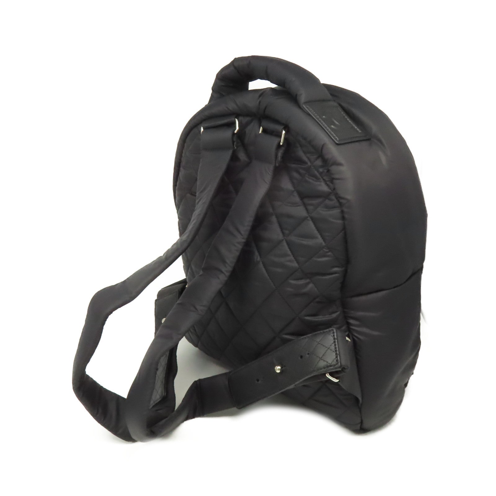 CHANEL 菱格尼龍Backpack銀扣背包黑色