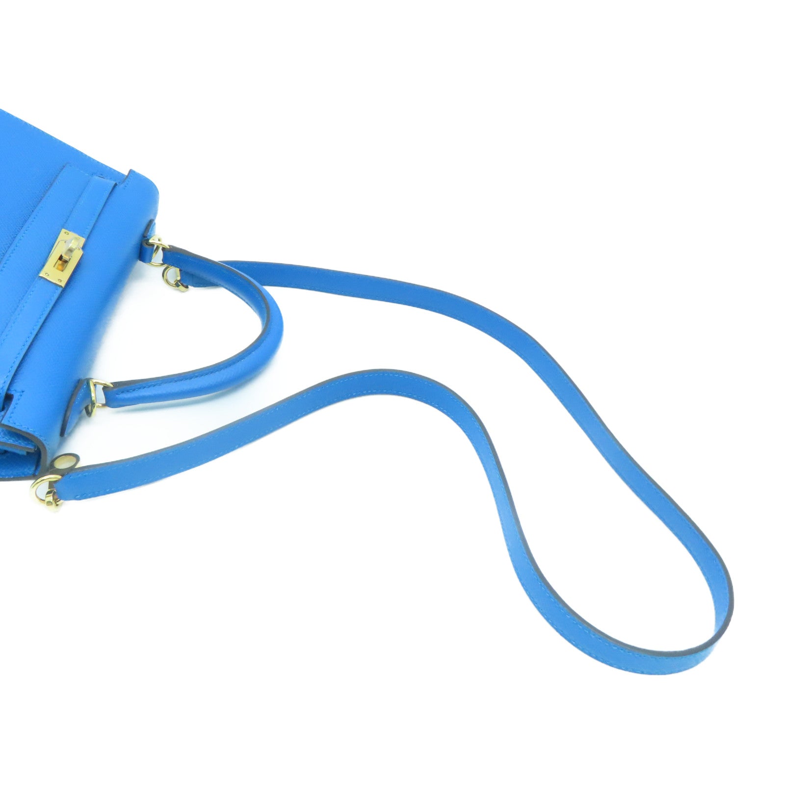 HERMES Epsom皮革Kelly 25金扣手挽肩背兩用袋Blue Zanzibar/藍色