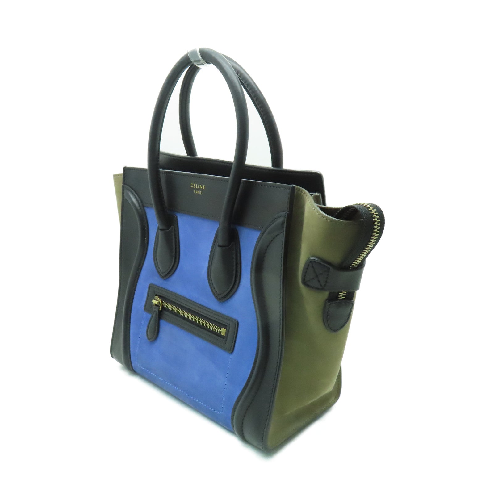 CELINE 牛皮皮革/麂皮皮革Micro Luggage金扣手挽袋藍色/黑色/灰色