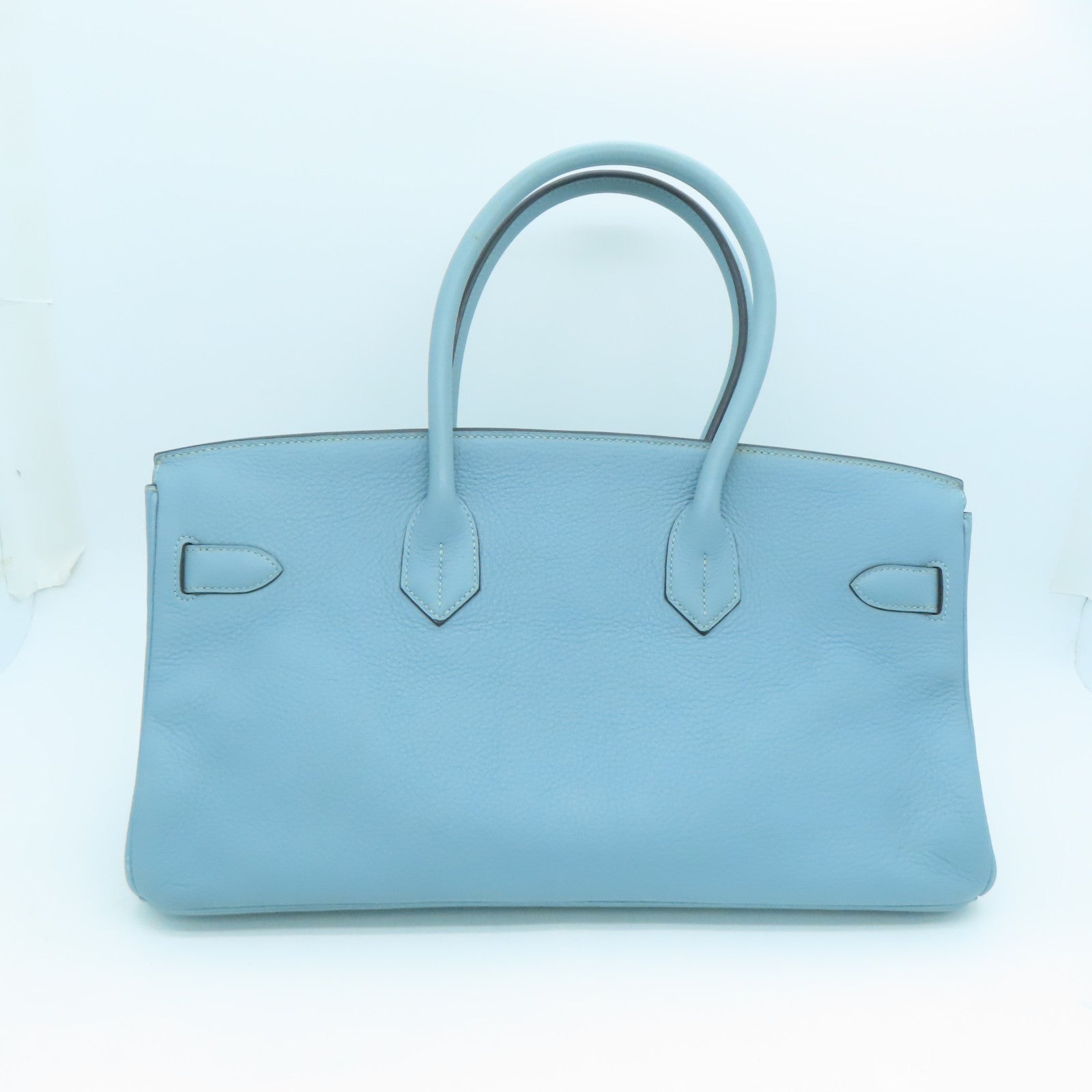 HERMES Clemence皮革Shoulder Birkin银扣手挽袋灰水蓝