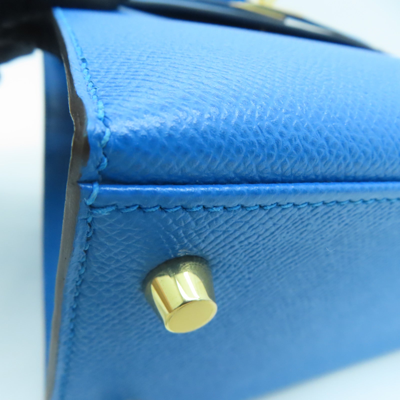HERMES Epsom皮革Kelly 25金扣手挽肩背兩用袋Blue Zanzibar/藍色