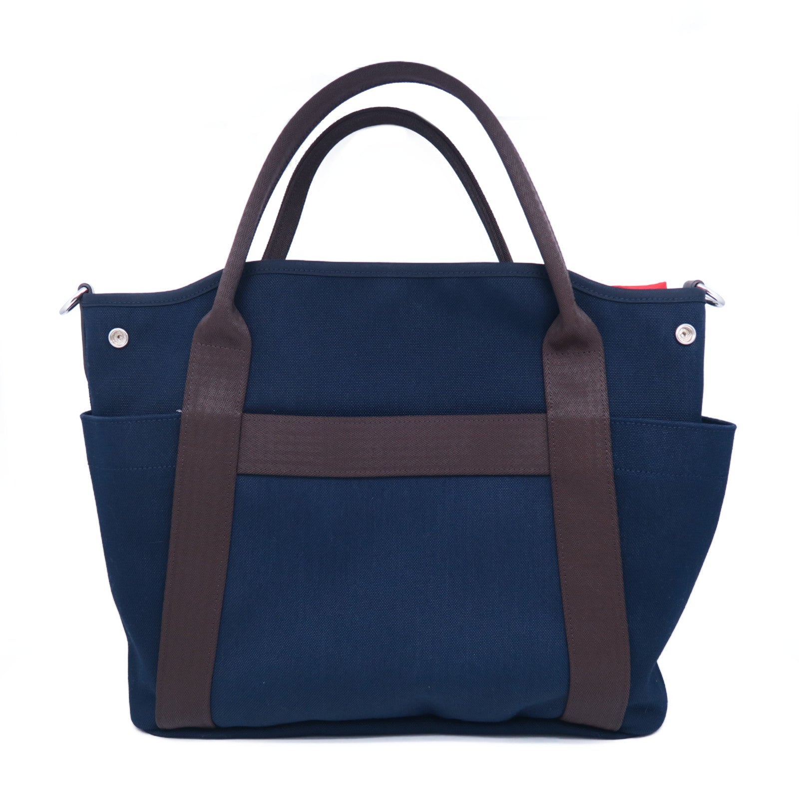 HERMES 帆布Sac De Pansage Groom銀扣手挽肩背兩用袋Bleu Indigo靛藍色/Feu火焰橘色