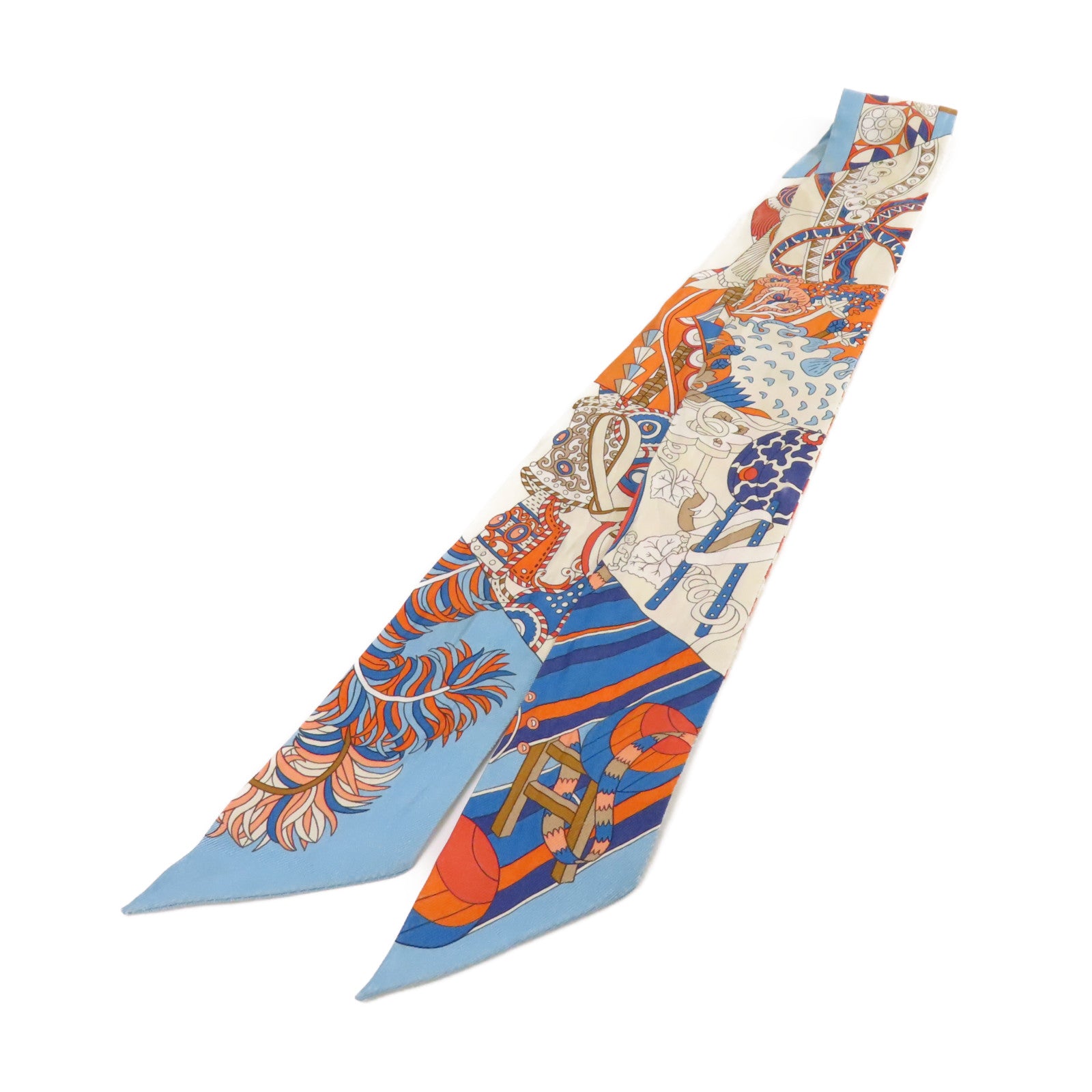 HERMES 絲質Twilly Scarf絲巾藍色/橙色/彩色