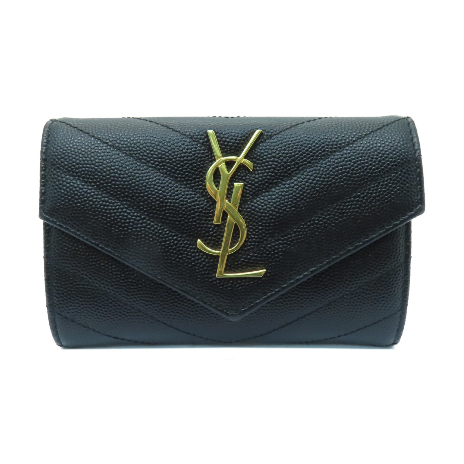 YVES SAINT LAURENT 牛皮皮革Coin Purse/Card Case金扣零錢包/卡片套黑色