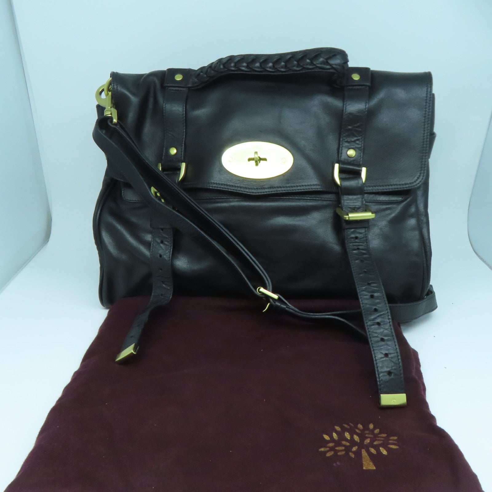MULBERRY 牛皮皮革Shoulder Bag金扣手挽肩背兩用袋黑色