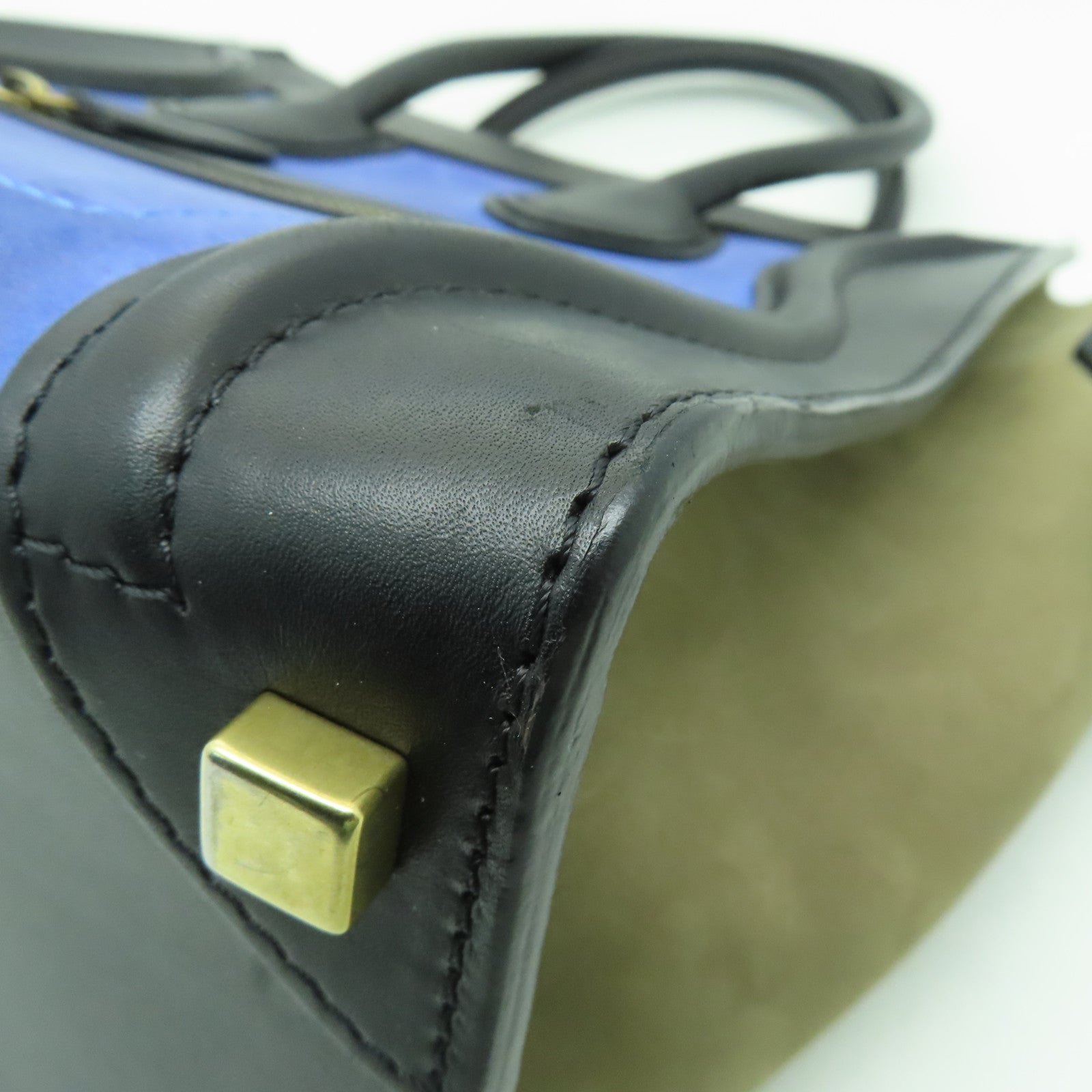 CELINE 牛皮皮革/麂皮皮革Micro Luggage金扣手挽袋藍色/黑色/灰色