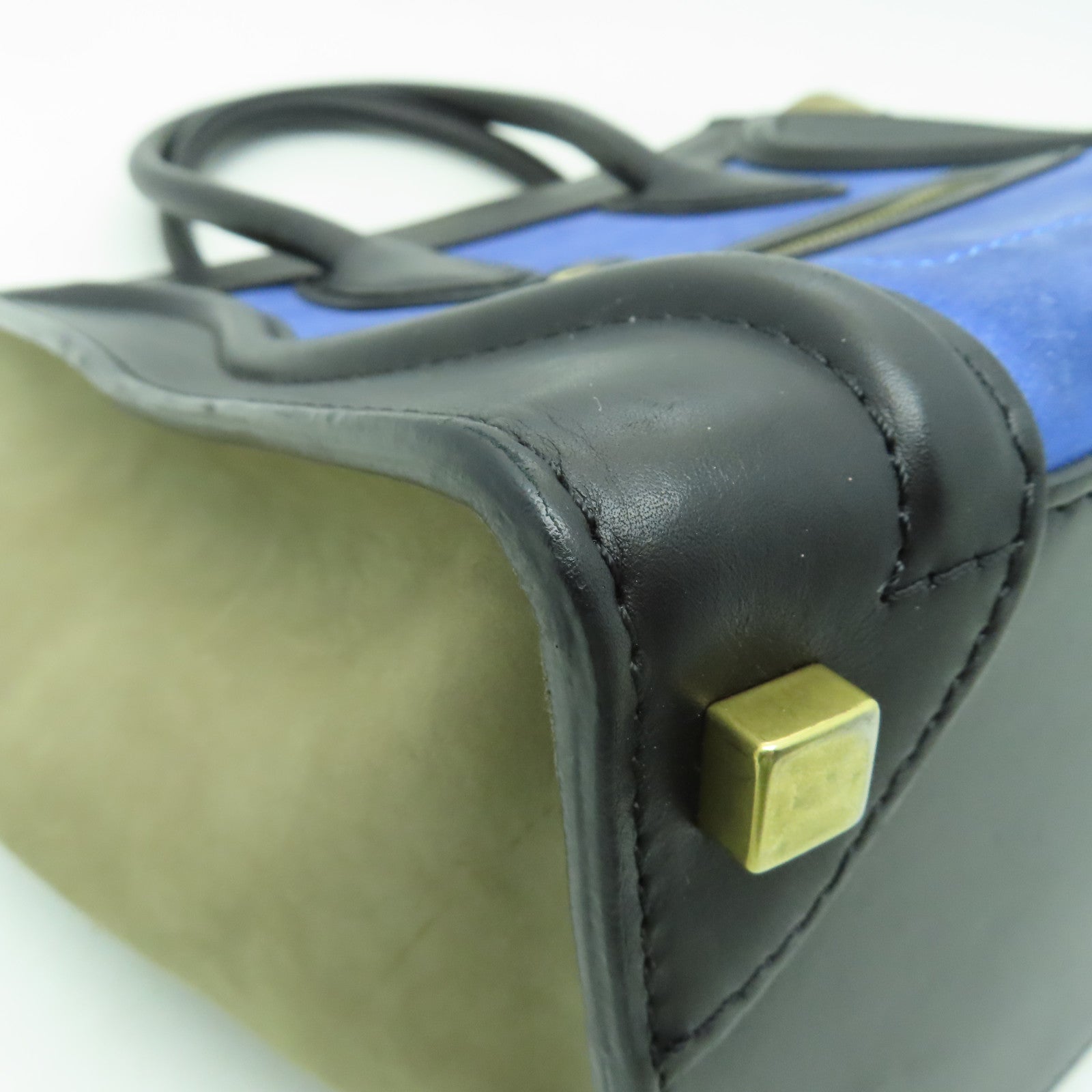 CELINE 牛皮皮革/麂皮皮革Micro Luggage金扣手挽袋藍色/黑色/灰色
