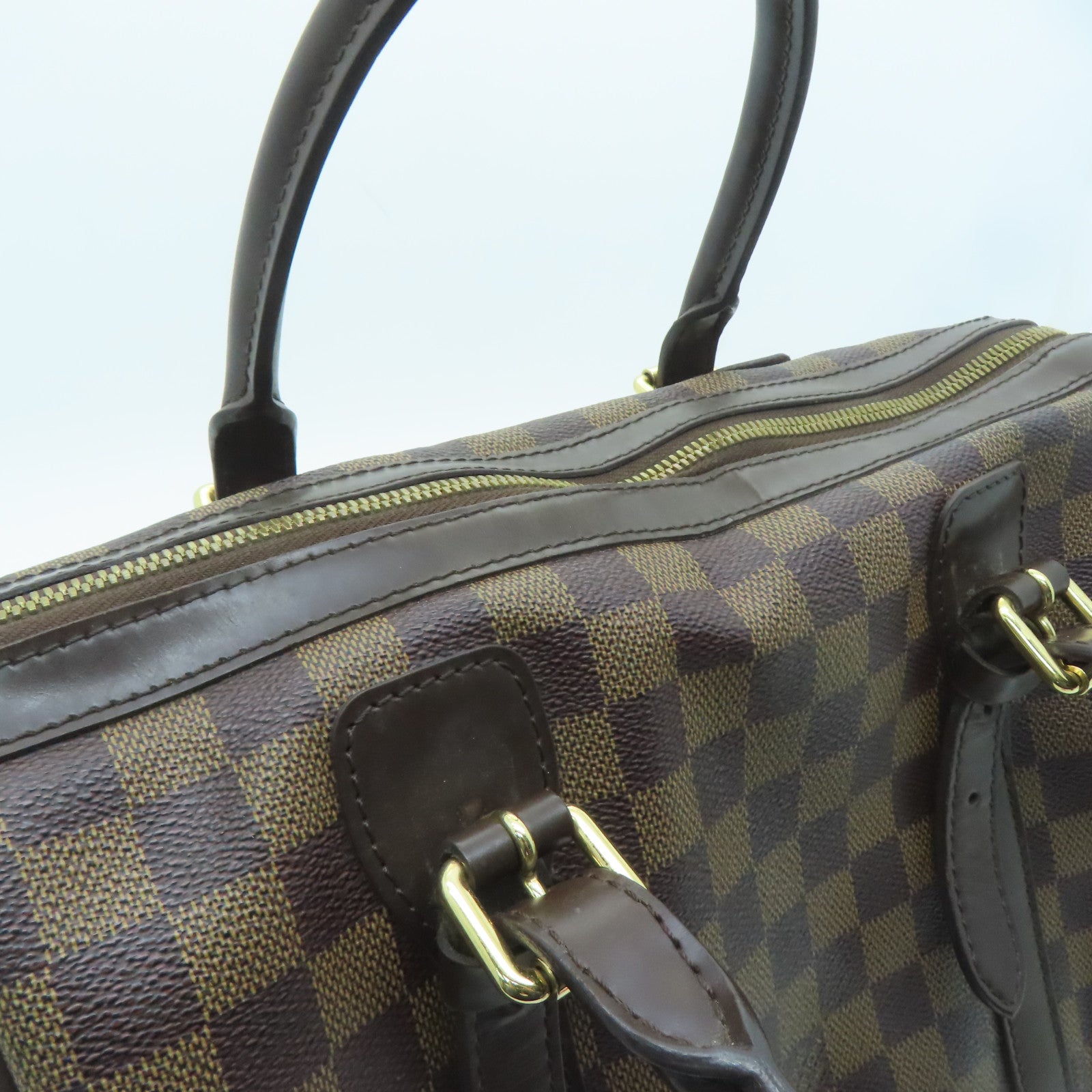 LOUIS VUITTON Damier Berkeley gold buckle handle bag brown