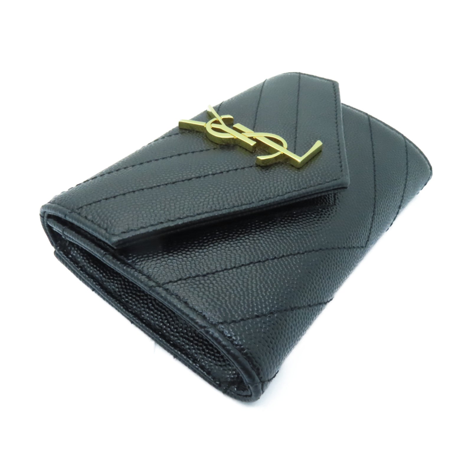 YVES SAINT LAURENT 牛皮皮革Coin Purse/Card Case金扣零錢包/卡片套黑色