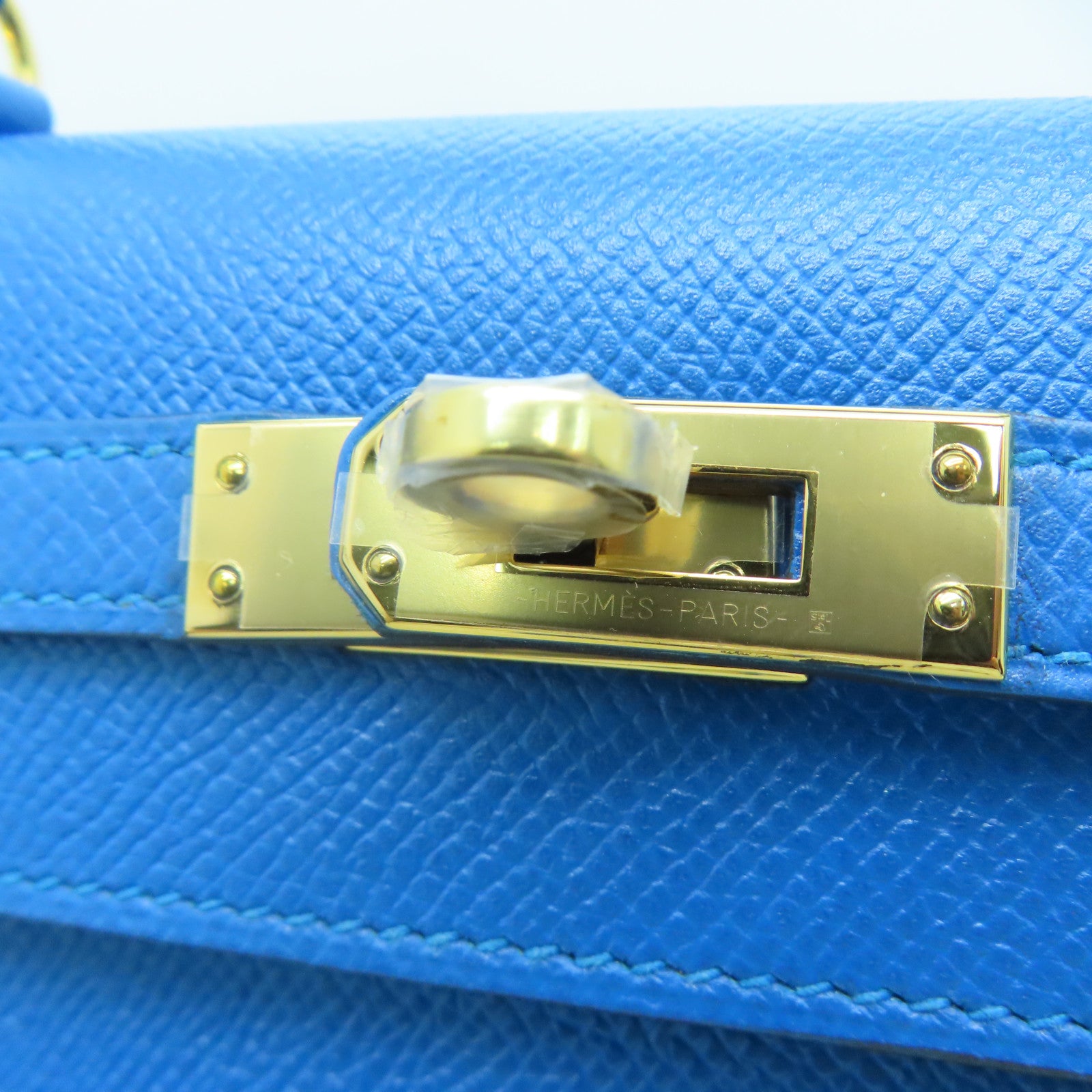 HERMES Epsom皮革Kelly 25金扣手挽肩背兩用袋Blue Zanzibar/藍色