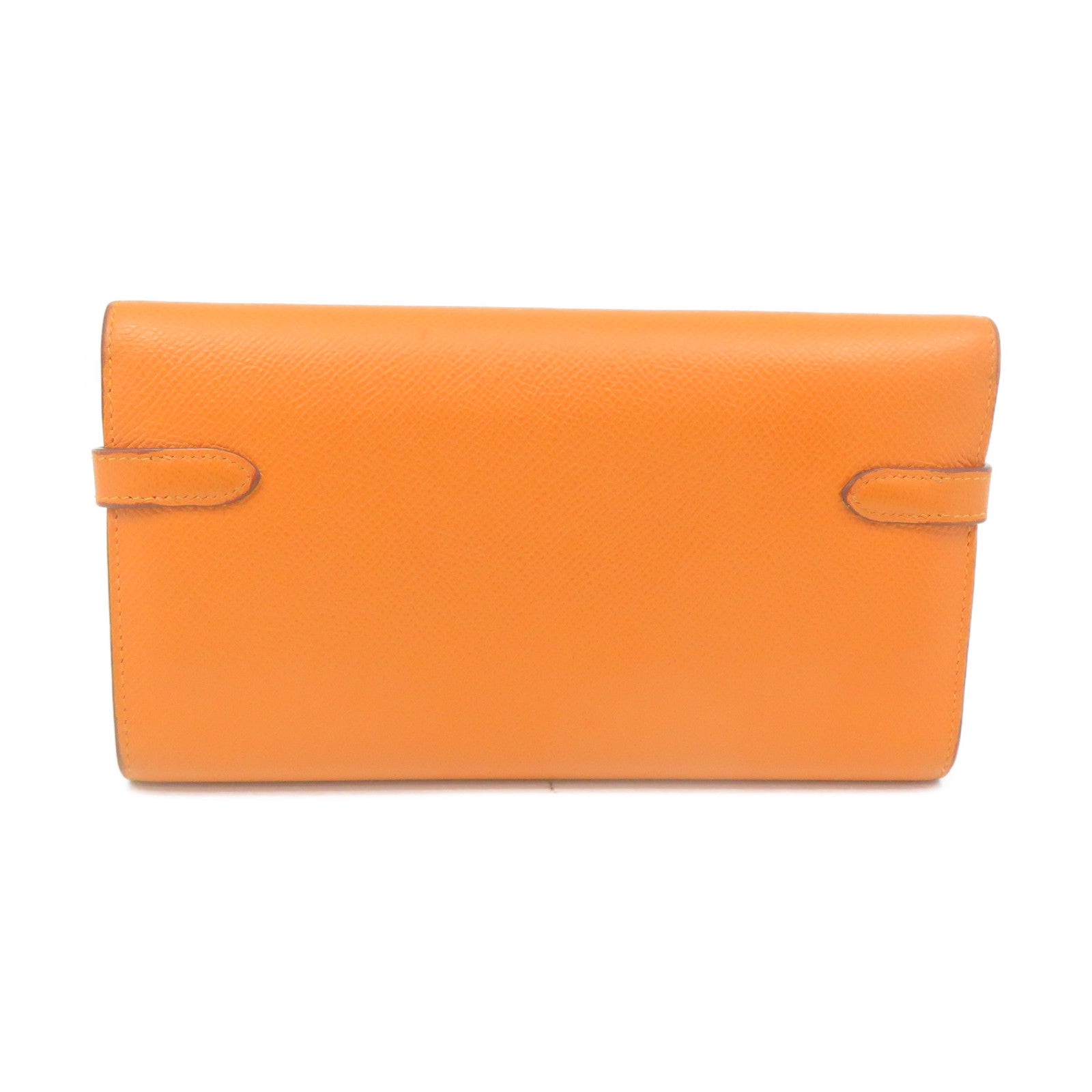 HERMES Epsom Leather Kelly Wallet Silver Buckle Long Wallet Orange Orange