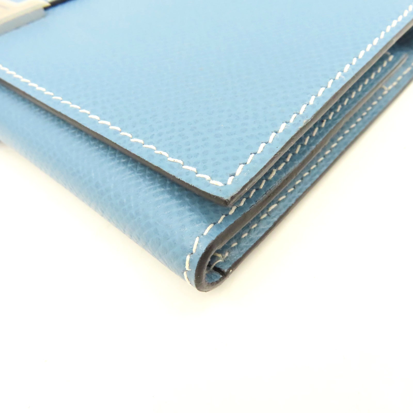 HERMES 【激減優惠】Epsom皮革Bearn W Snap Long Wallet銀扣長錢包Blue Jean牛仔藍