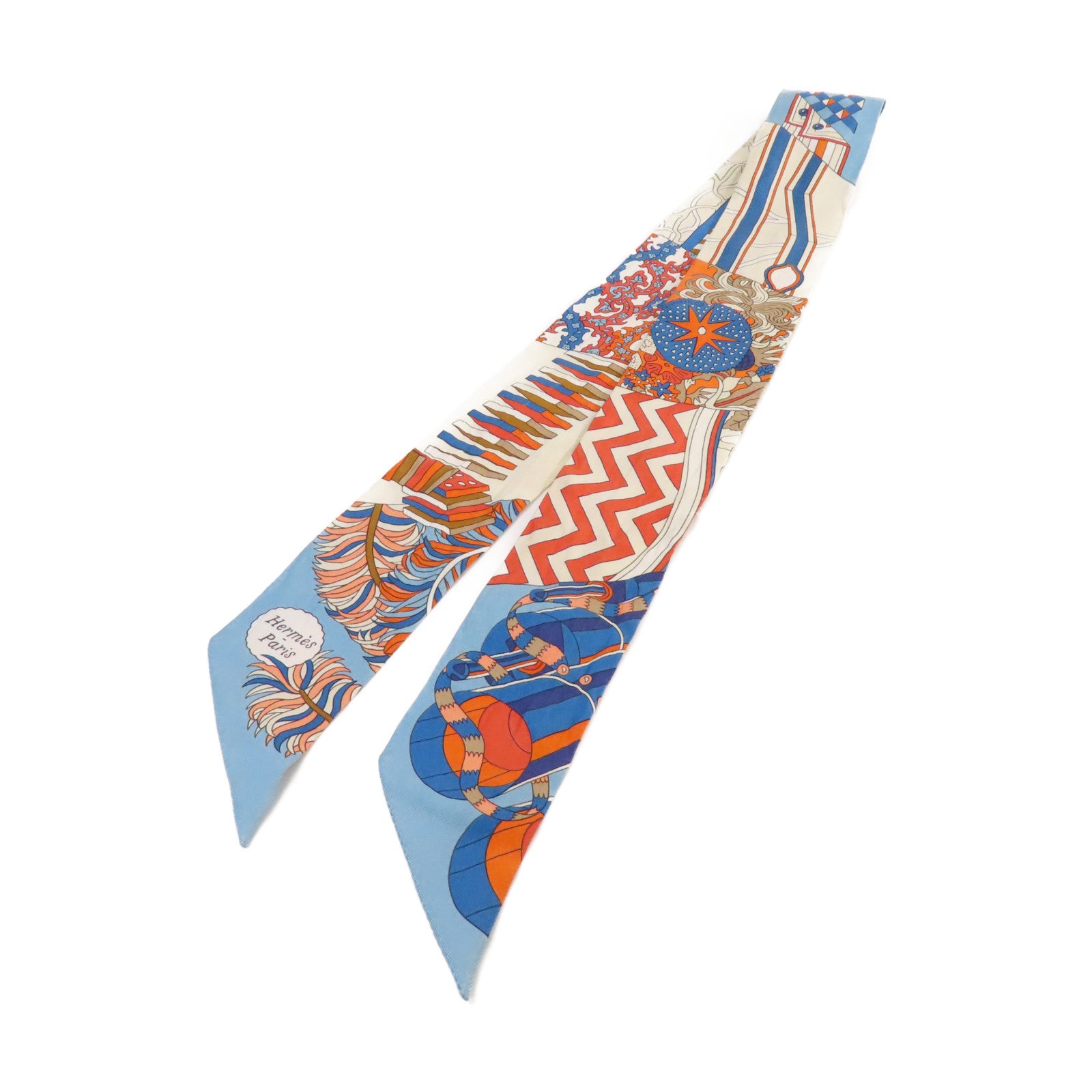 HERMES 絲質Twilly Scarf絲巾藍色/橙色/彩色