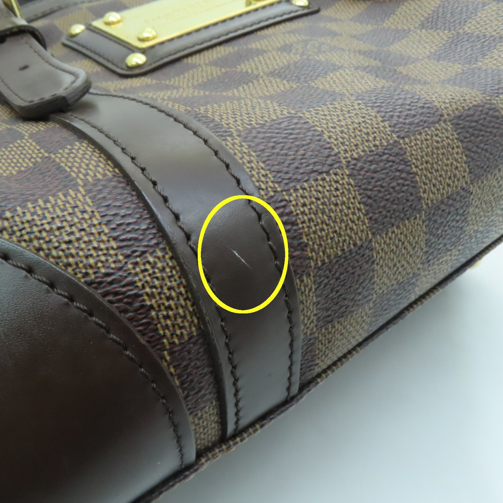 LOUIS VUITTON Damier Berkeley gold buckle handle bag brown