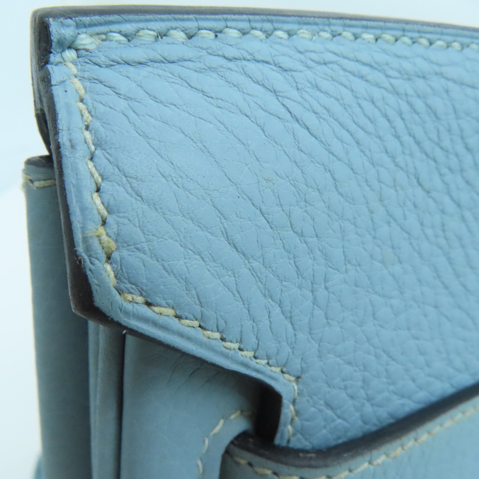 HERMES Clemence皮革Shoulder Birkin银扣手挽袋灰水蓝