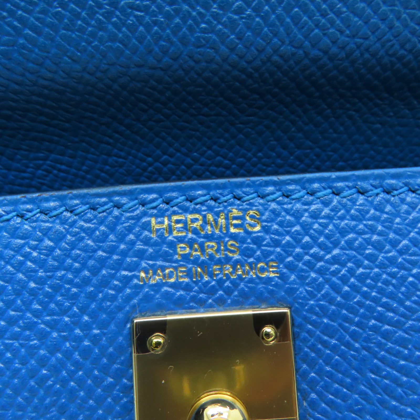 HERMES Epsom皮革Kelly 25金扣手挽肩背兩用袋Blue Zanzibar/藍色
