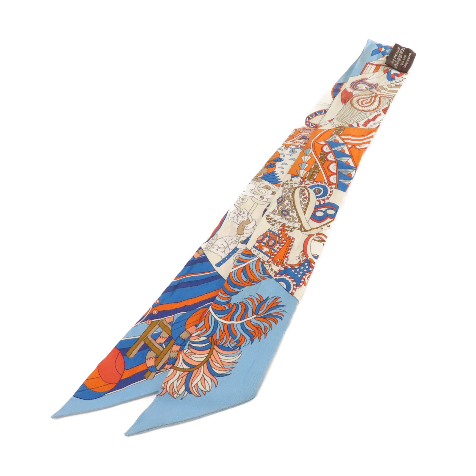 HERMES 絲質Twilly Scarf絲巾藍色/橙色/彩色