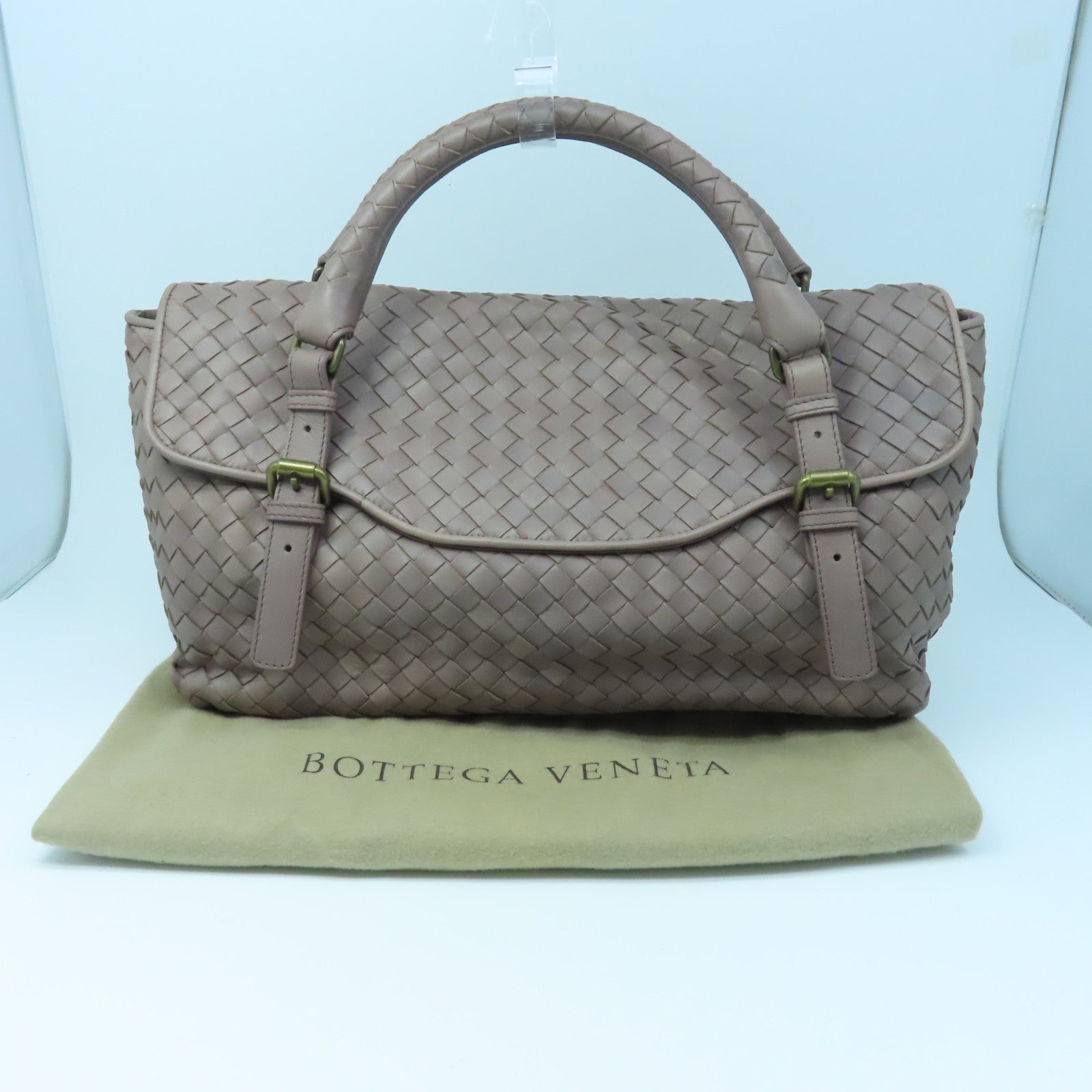 BOTTEGA VENETA Textured Leather Handbag Gold Buckle Handbag Gray Red