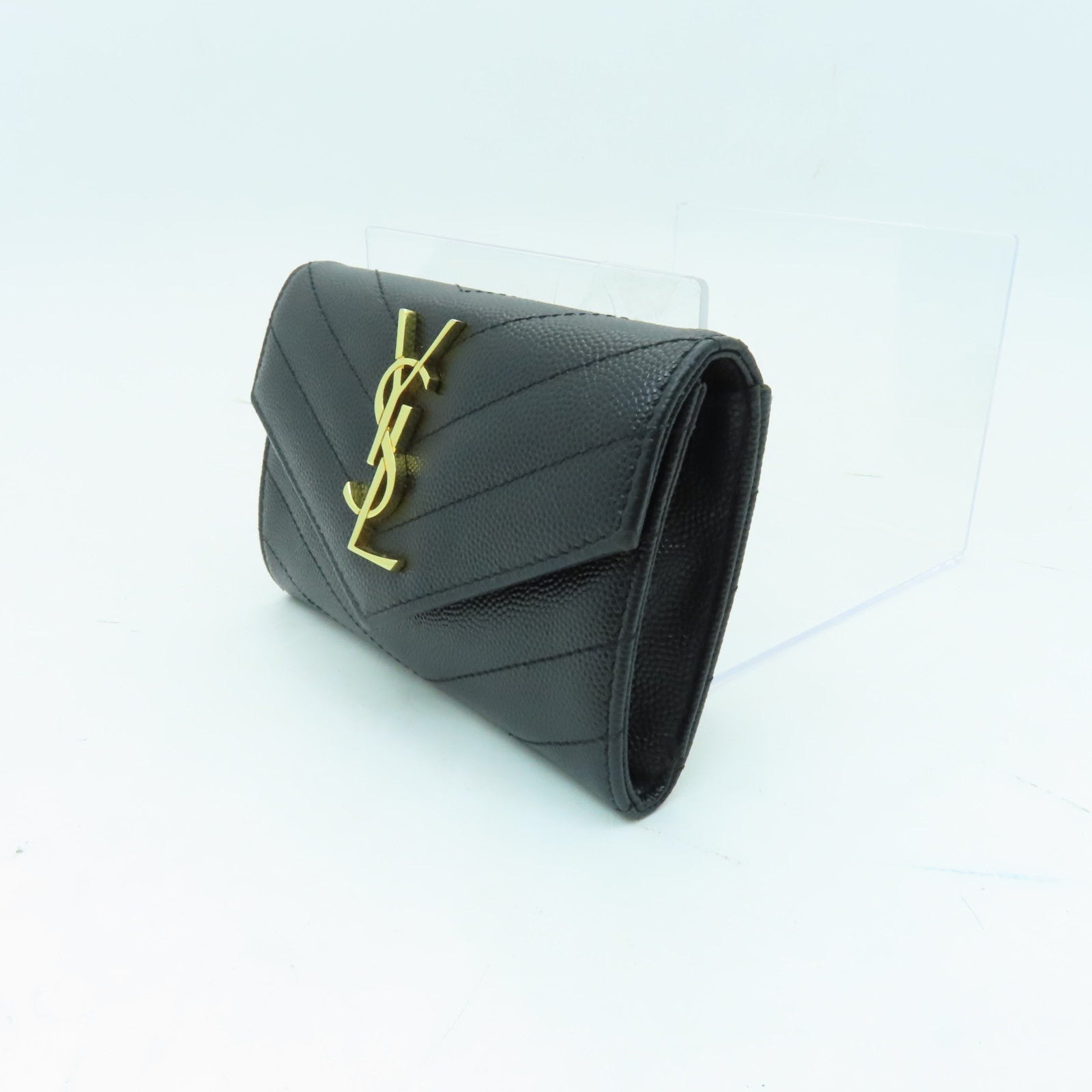 YVES SAINT LAURENT 牛皮皮革Coin Purse/Card Case金扣零錢包/卡片套黑色