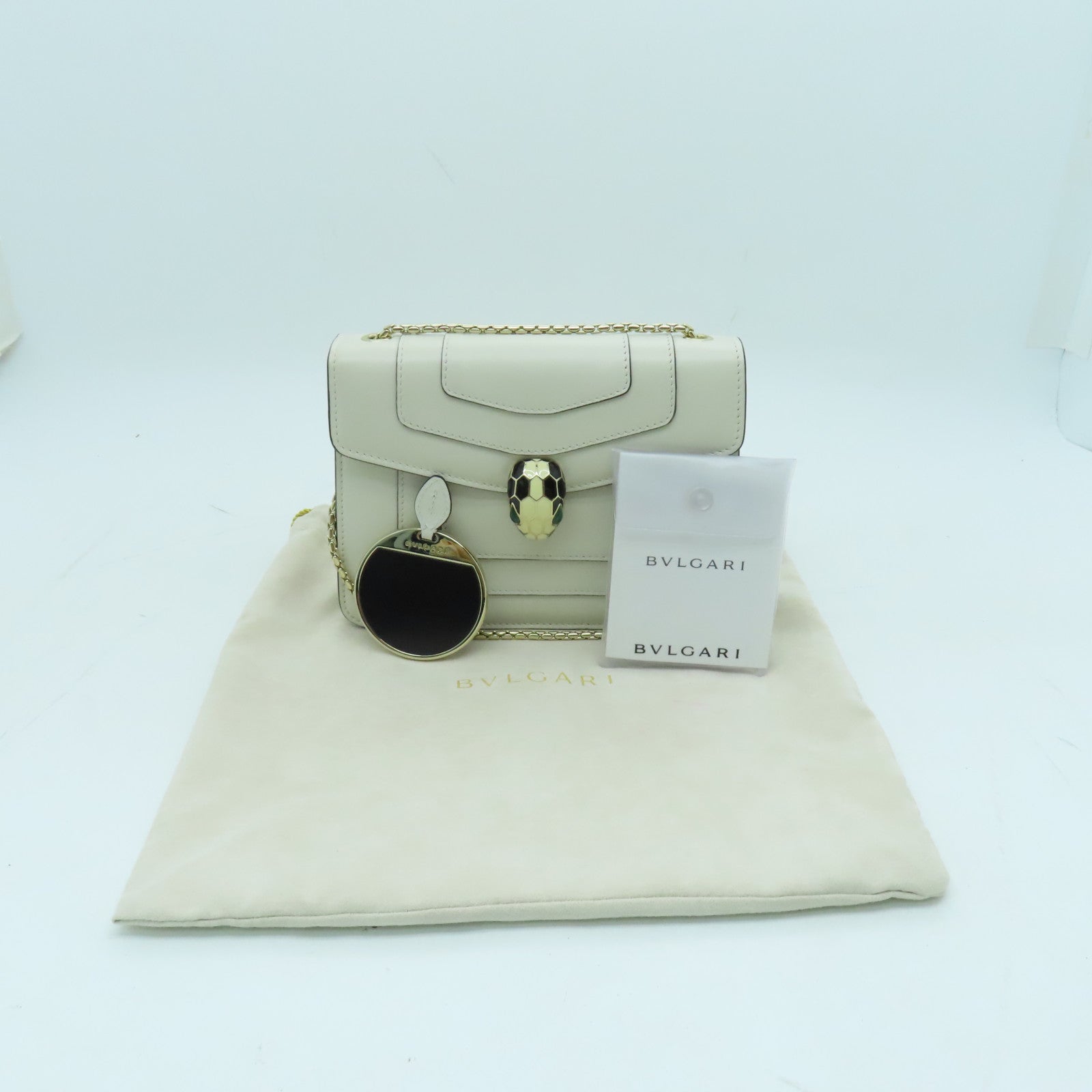 BVLGARI 牛皮皮革金扣Chain Shoulder Bag鏈帶肩背袋白色