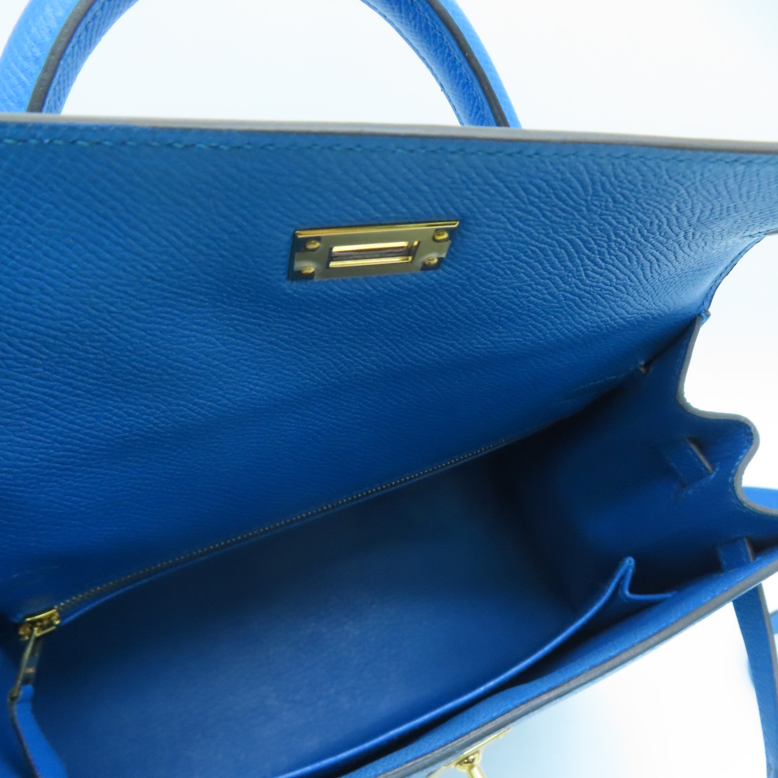 HERMES Epsom皮革Kelly 25金扣手挽肩背兩用袋Blue Zanzibar/藍色