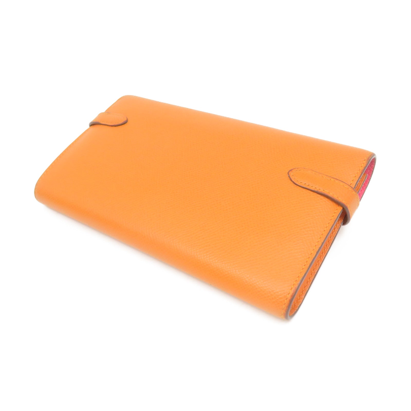 HERMES Epsom Leather Kelly Wallet Silver Buckle Long Wallet Orange Orange