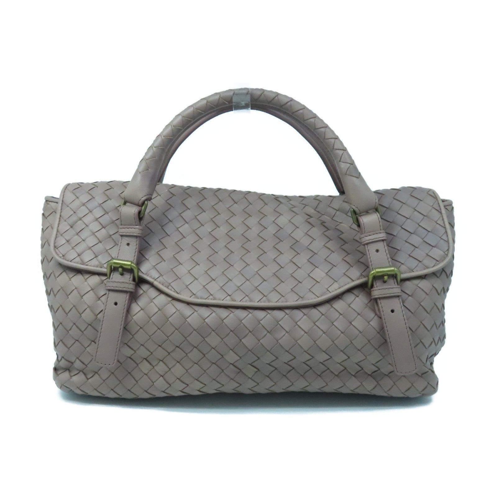BOTTEGA VENETA Textured Leather Handbag Gold Buckle Handbag Gray Red