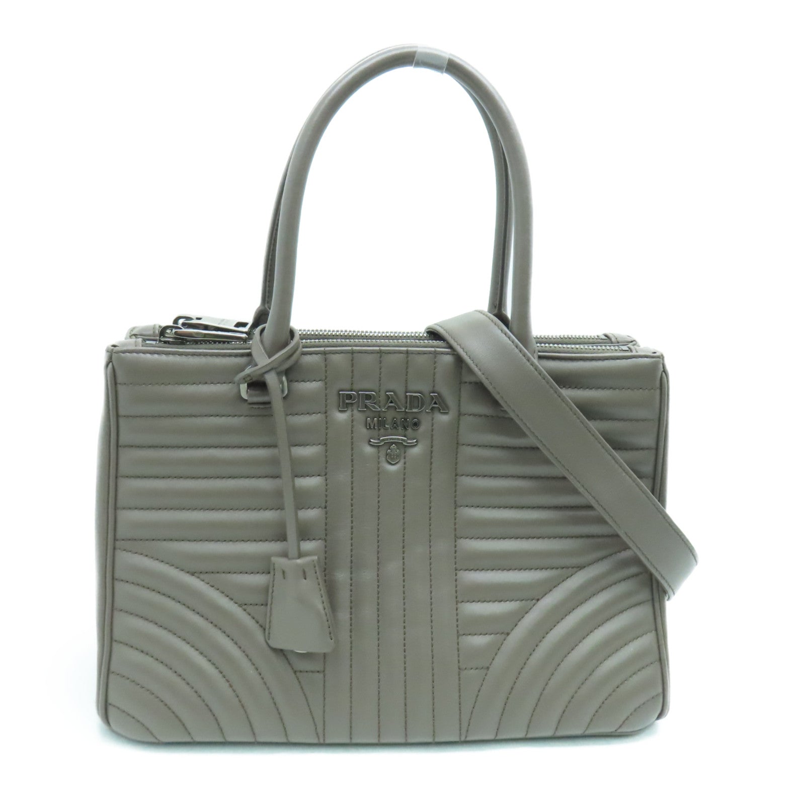 PRADA 牛皮皮革2 Way Shoulder手挽肩背兩用袋銀扣啡色