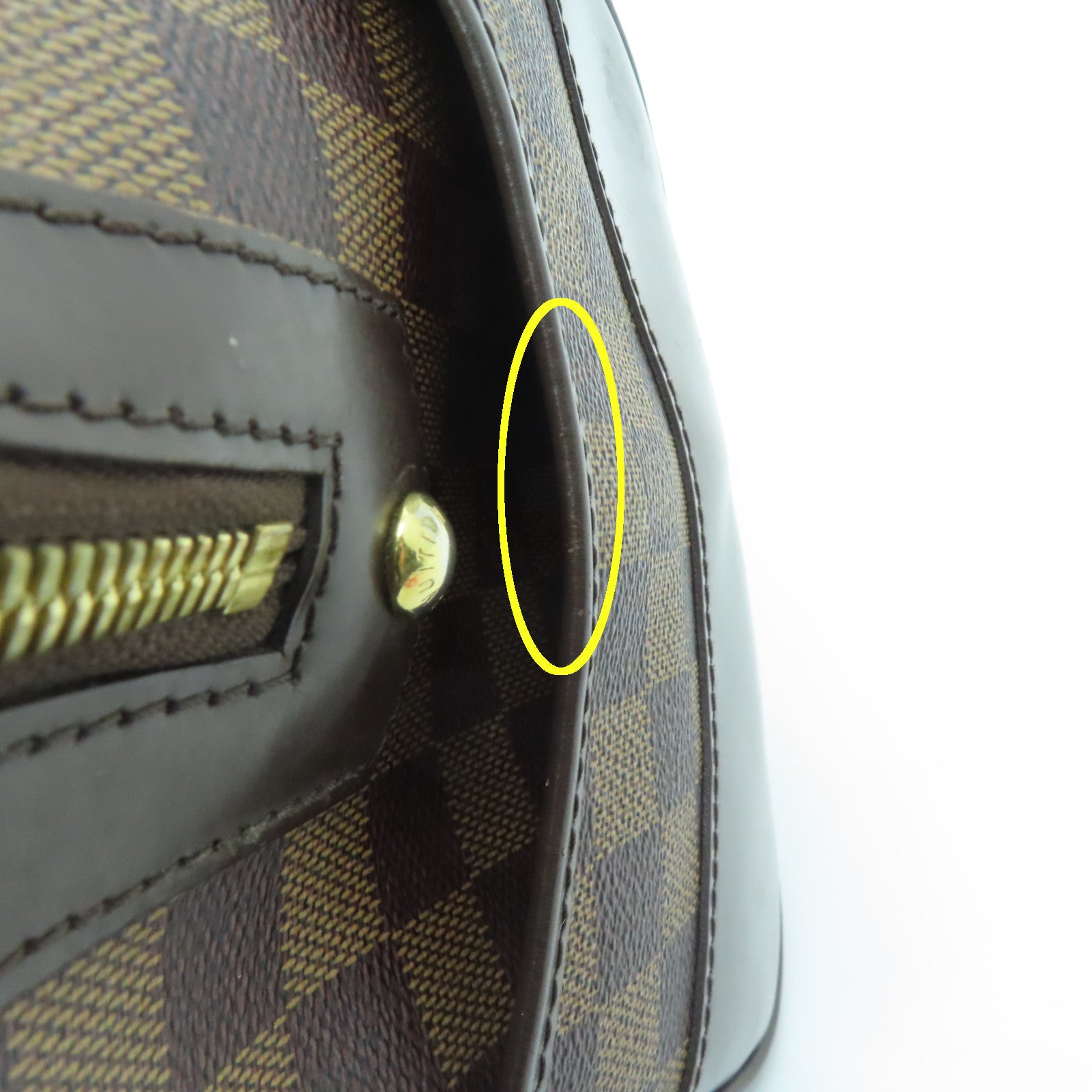 LOUIS VUITTON Damier Berkeley gold buckle handle bag brown
