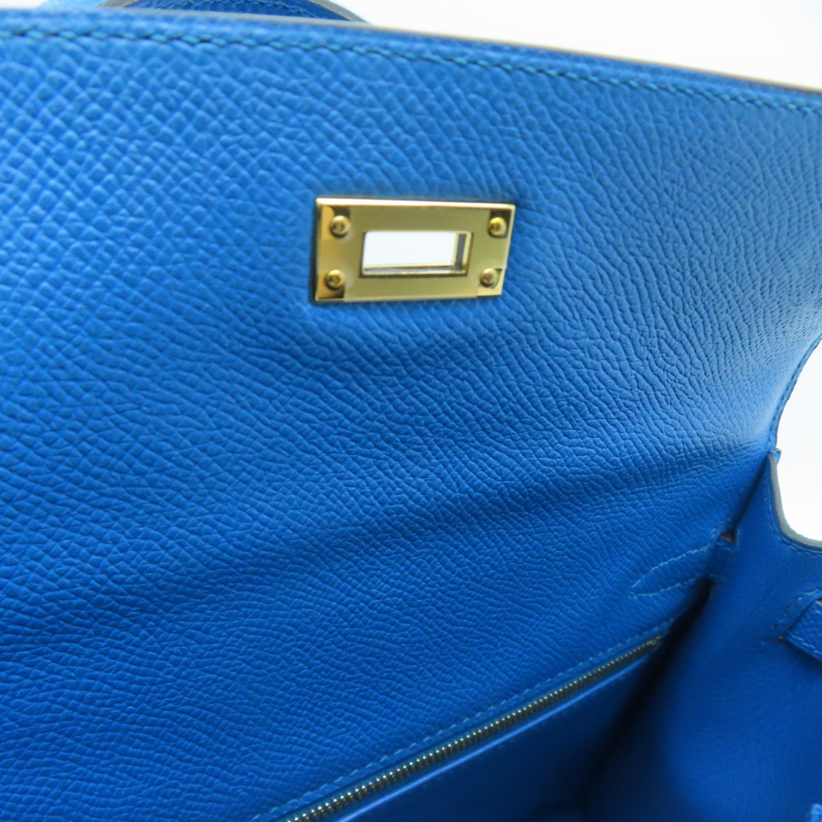 HERMES Epsom皮革Kelly 25金扣手挽肩背兩用袋Blue Zanzibar/藍色