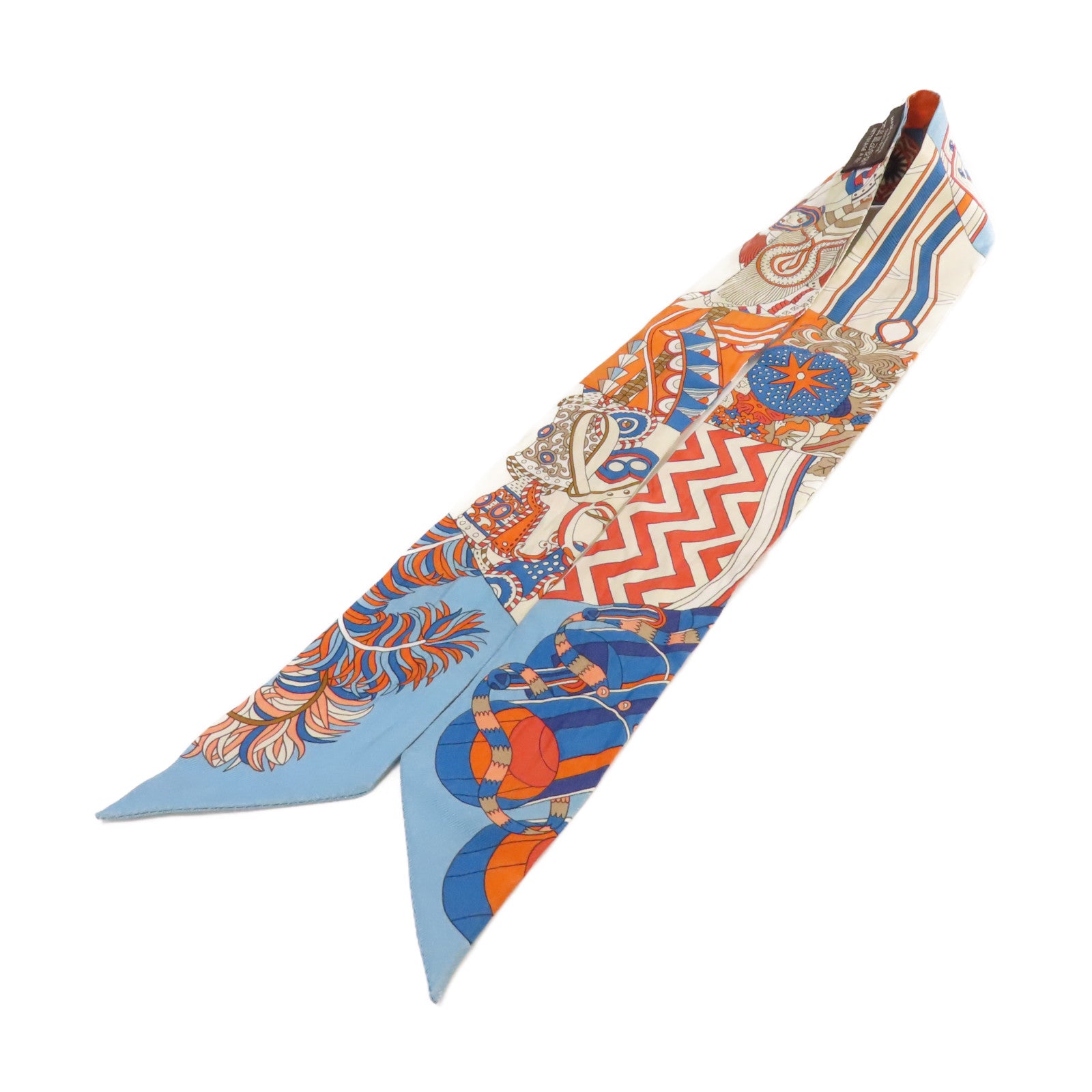 HERMES 絲質Twilly Scarf絲巾藍色/橙色/彩色