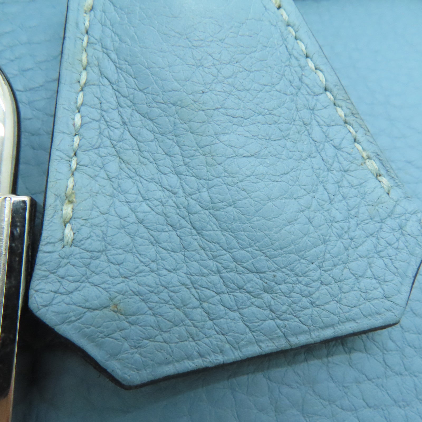HERMES Clemence皮革Shoulder Birkin银扣手挽袋灰水蓝