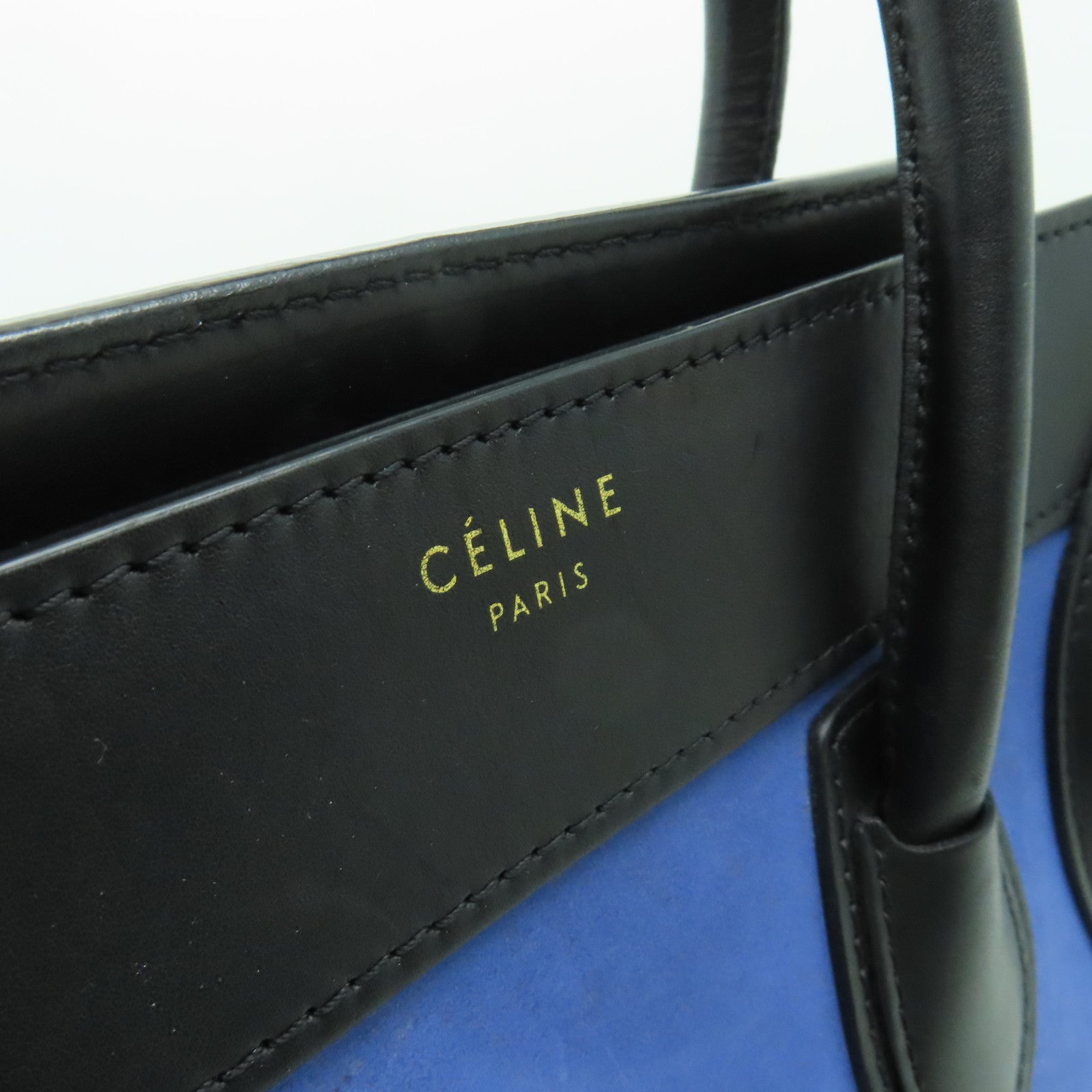 CELINE 牛皮皮革/麂皮皮革Micro Luggage金扣手挽袋藍色/黑色/灰色